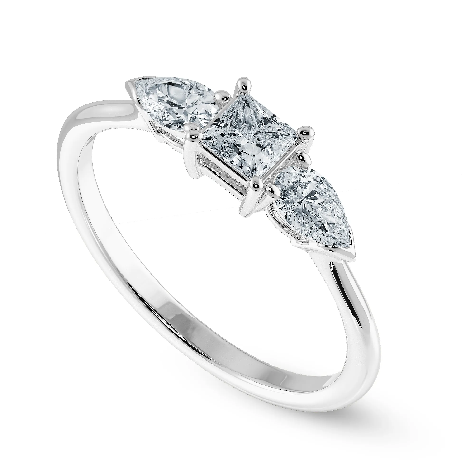0.20cts Pointer Princess Cut with Pear Cut Diamond Accents Shank Platinum Ring JL PT 2021-C