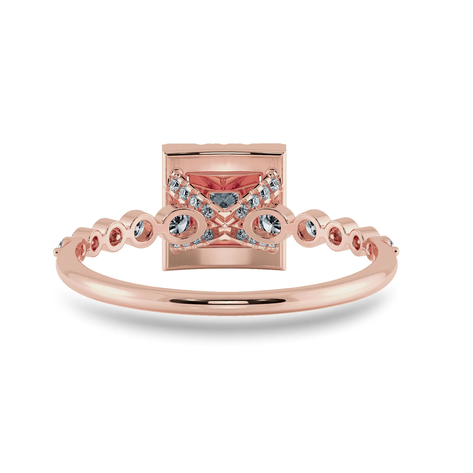 0.20cts. Princess Cut Solitaire Halo Diamond Accents 18K Rose Gold Ring JL AU 2003R-C