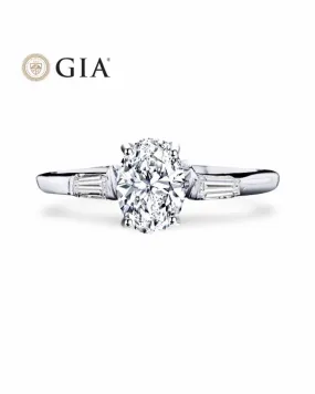 0.50cts   Oval Brilliant Baguette Paved Diamond Engagement Ring GIA CERTIFIED