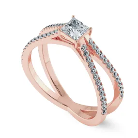 0.70cts. Princess Cut Solitaire Diamond Split Shank 18K Rose Gold Ring JL AU 1170R-B