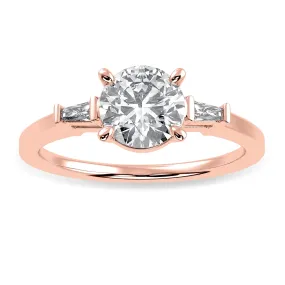0.70cts. Solitaire Baguette Diamond Accents 18K Rose Gold Ring JL AU 1209R-B