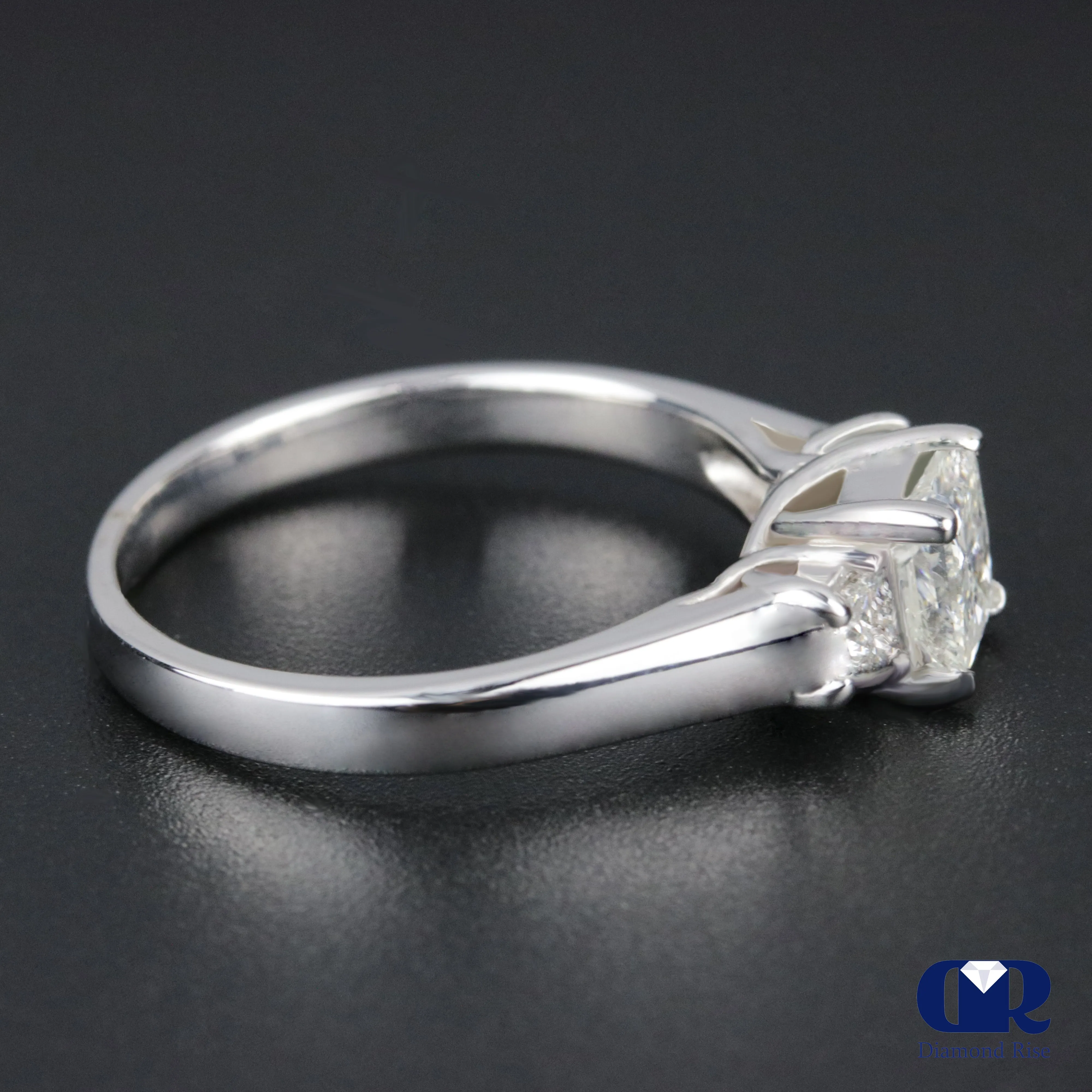 0.91 Carat Princess Cut Diamond Three Stone Engagement Ring In 14K White Gold