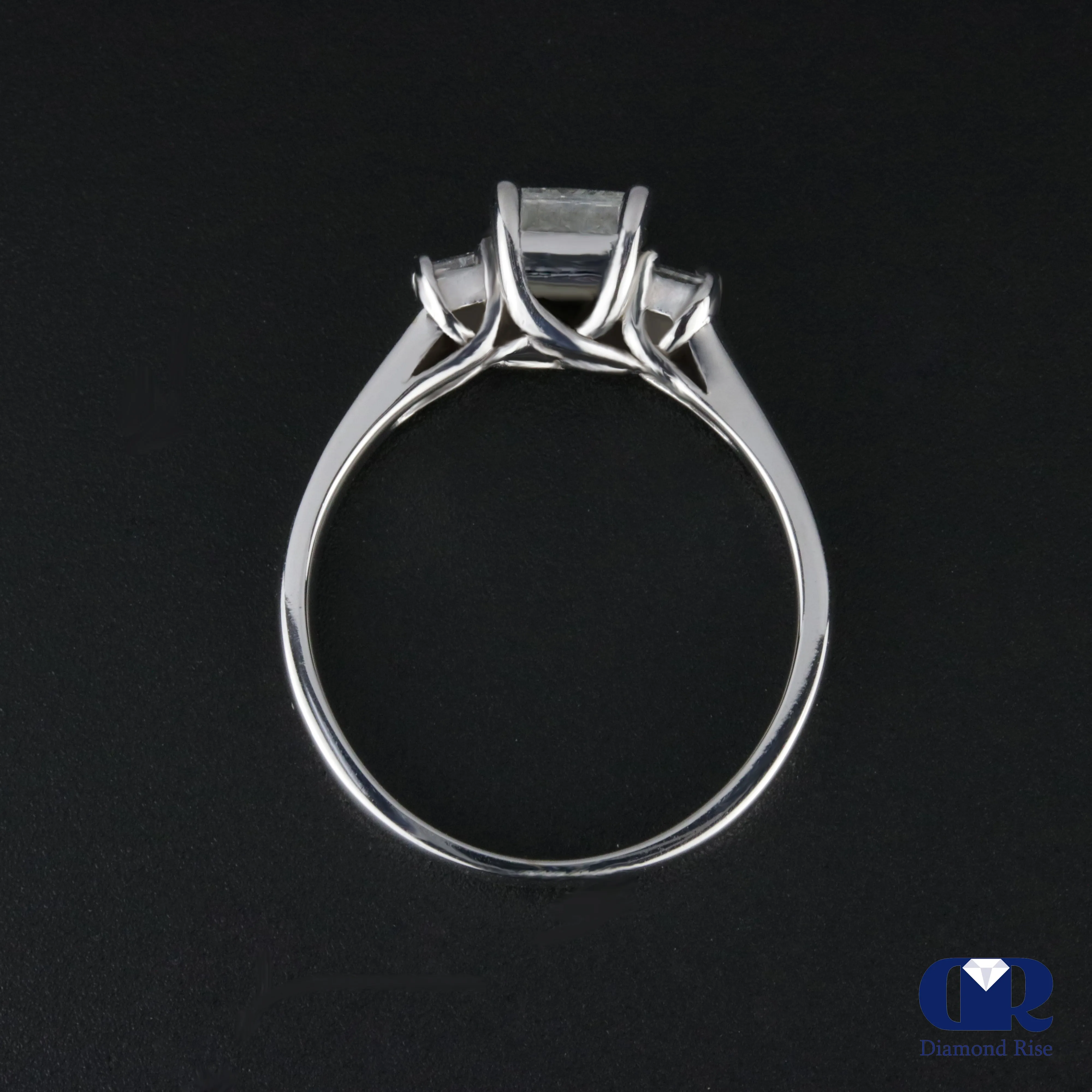 0.91 Carat Princess Cut Diamond Three Stone Engagement Ring In 14K White Gold