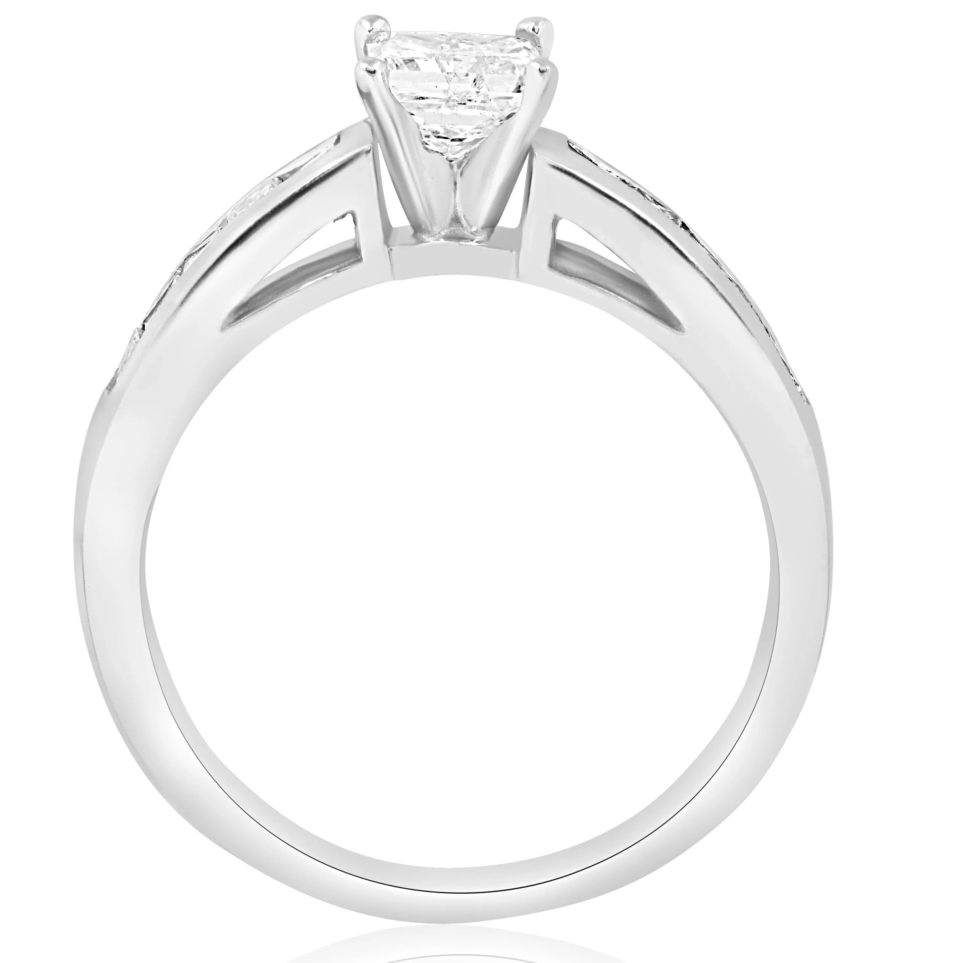 1 1/4ct Princess Cut Diamond Engagement Ring 3/4ct ctr 14K White Gold