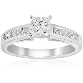 1 1/4ct Princess Cut Diamond Engagement Ring 3/4ct ctr 14K White Gold