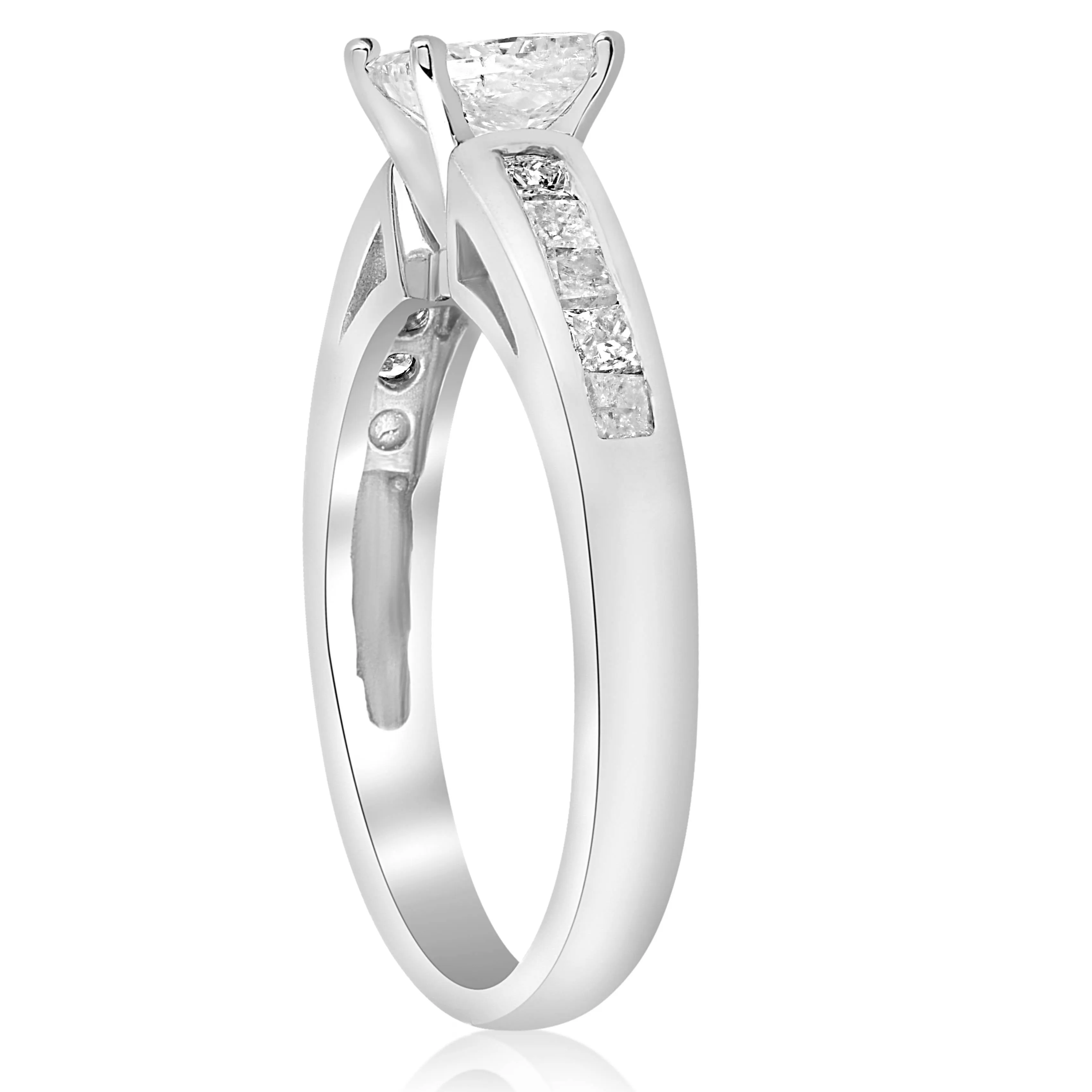 1 1/4ct Princess Cut Diamond Engagement Ring 3/4ct ctr 14K White Gold
