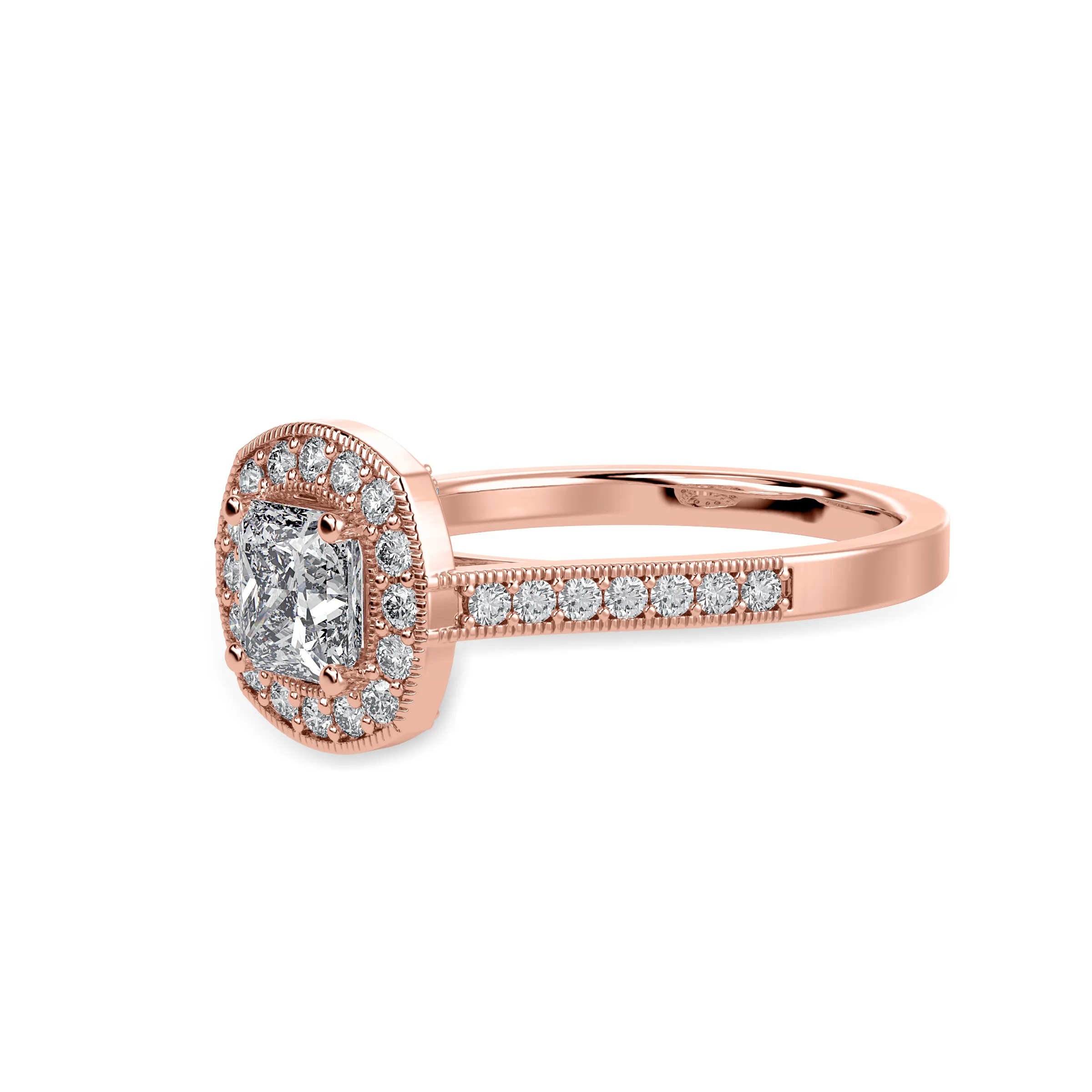 1-Carat Princess Cut Solitaire Halo Diamond Shank 18K Rose Gold Ring JL AU 1331R-C