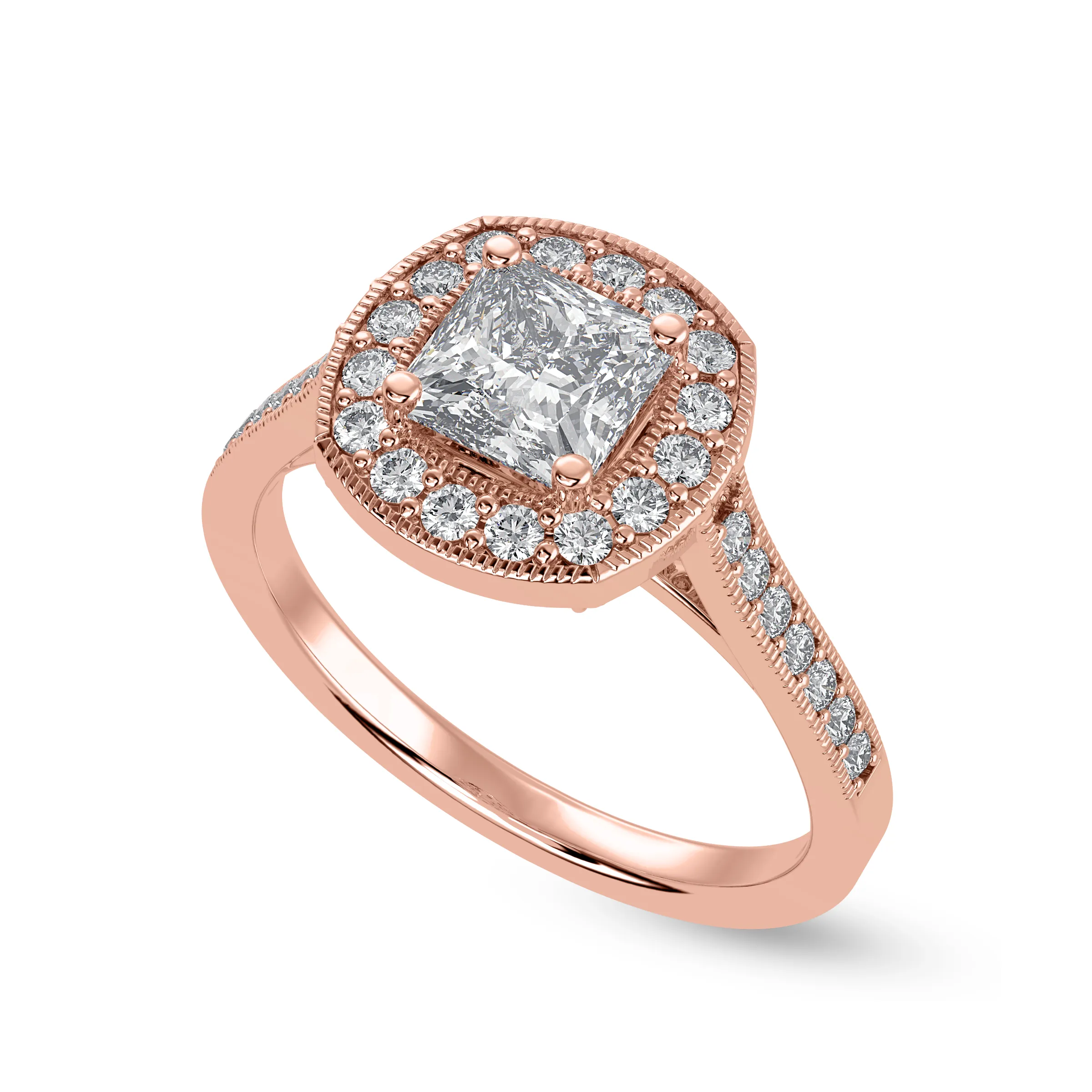 1-Carat Princess Cut Solitaire Halo Diamond Shank 18K Rose Gold Ring JL AU 1331R-C