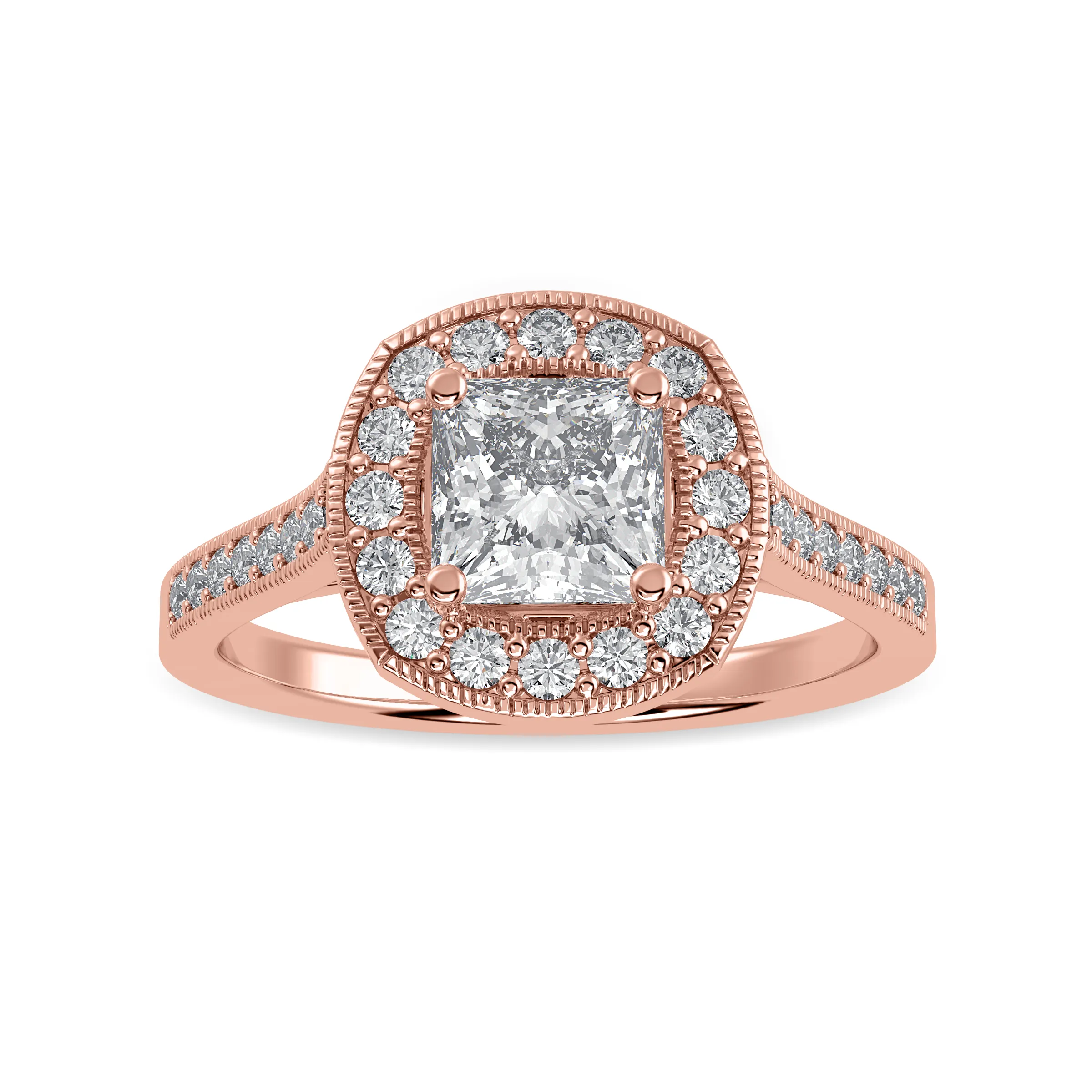 1-Carat Princess Cut Solitaire Halo Diamond Shank 18K Rose Gold Ring JL AU 1331R-C