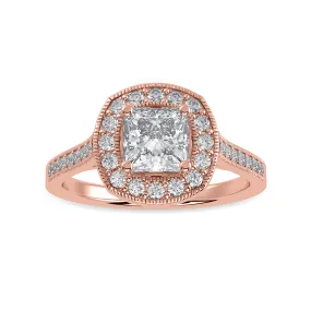 1-Carat Princess Cut Solitaire Halo Diamond Shank 18K Rose Gold Ring JL AU 1331R-C