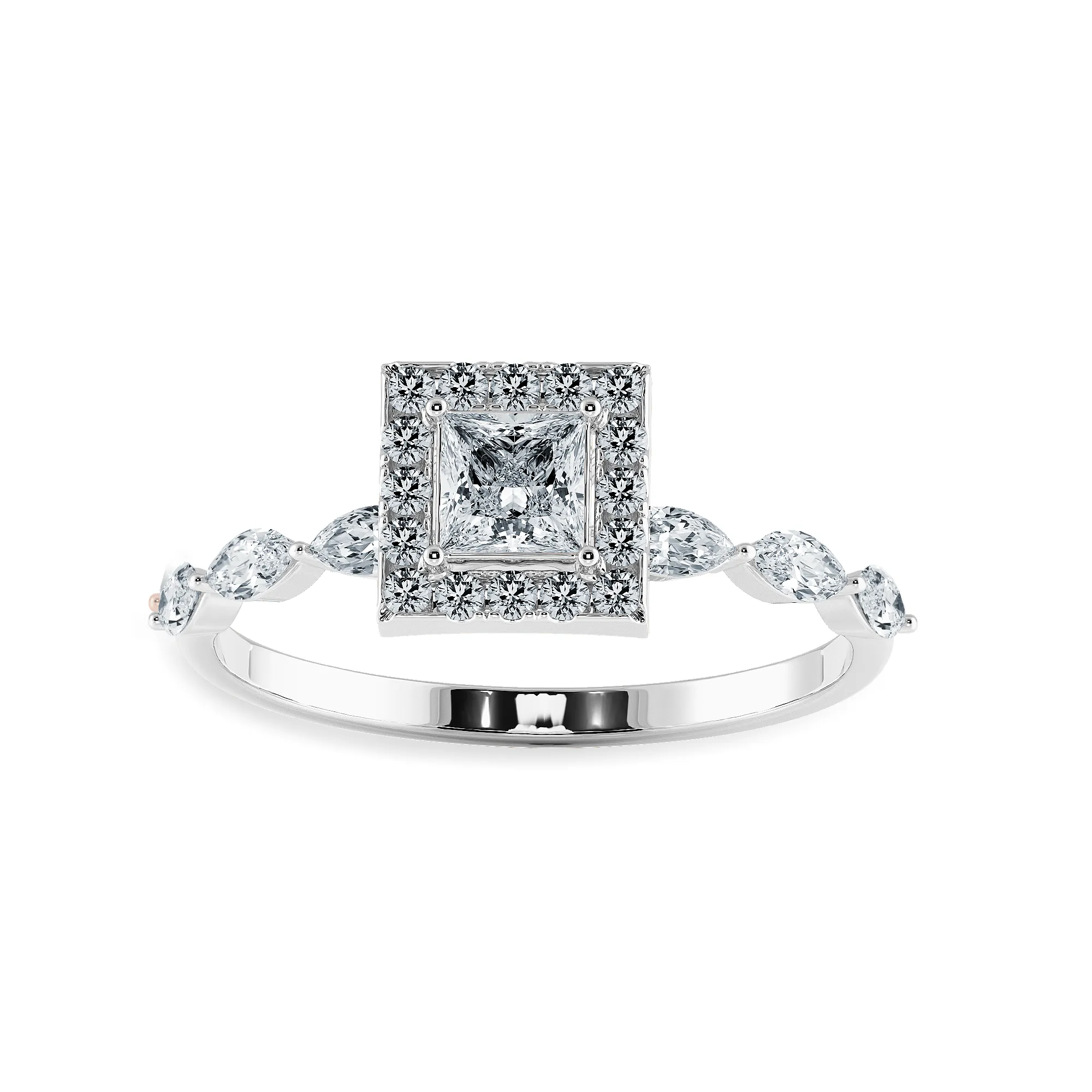 1-Carat Princess Cut Solitaire Halo Diamond with Marquise Cut Diamond Accents Platinum Ring JL PT 1277-C