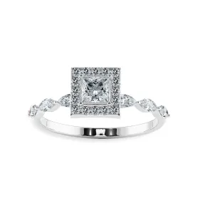 1-Carat Princess Cut Solitaire Halo Diamond with Marquise Cut Diamond Accents Platinum Ring JL PT 1277-C
