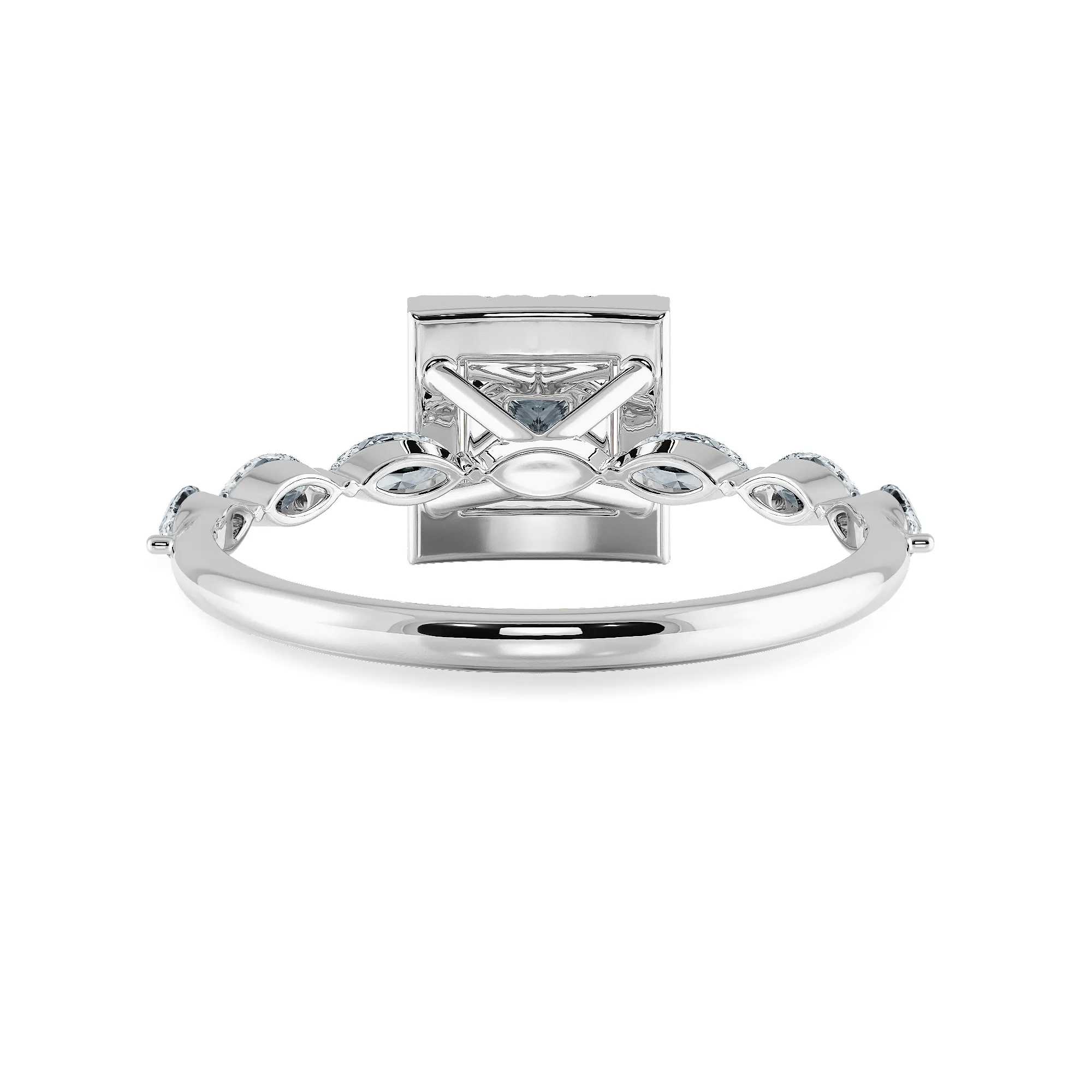 1-Carat Princess Cut Solitaire Halo Diamond with Marquise Cut Diamond Accents Platinum Ring JL PT 1277-C