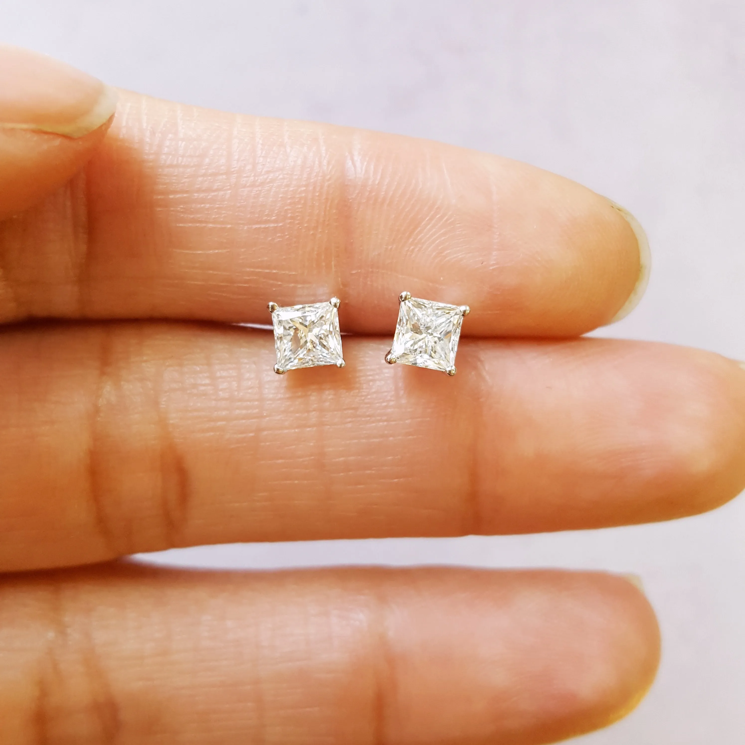 1 Carat Princess Diamond Essential Studs