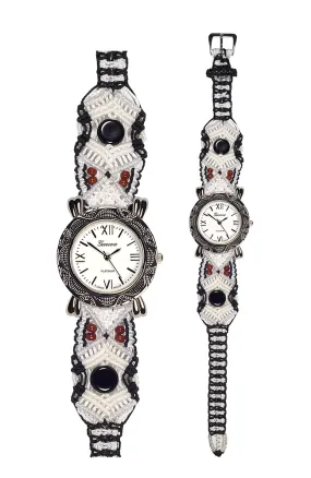 101D - Wide with Bali Style Round Etched Silver Watch
