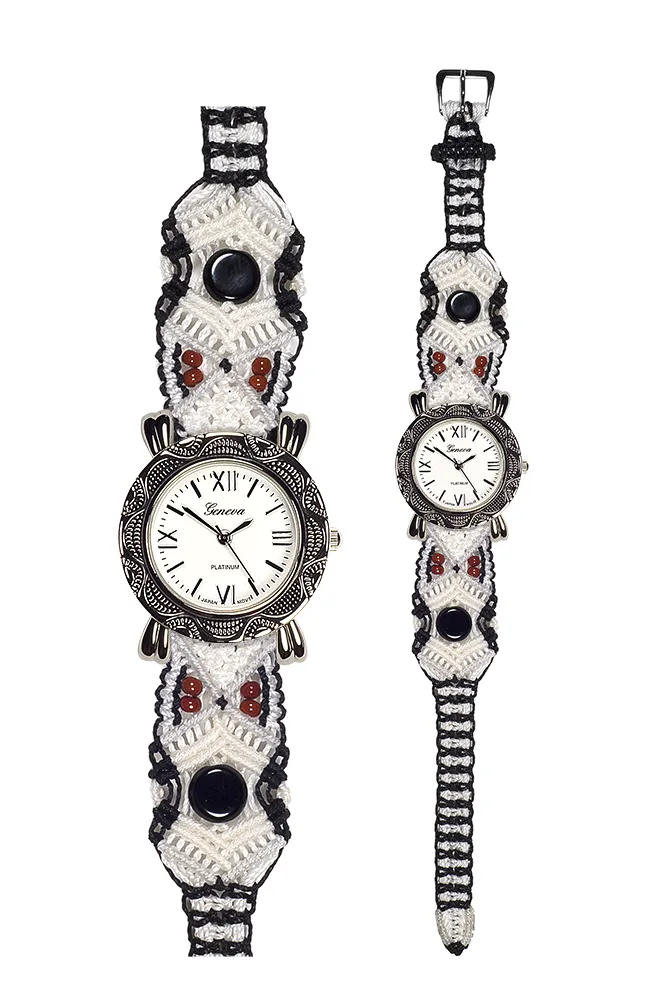 101D - Wide with Bali Style Round Etched Silver Watch