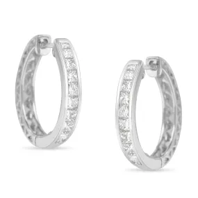 10K White Gold 1.0 cttw Channel Set Princess-Cut Diamond Hoop Huggy Earrings