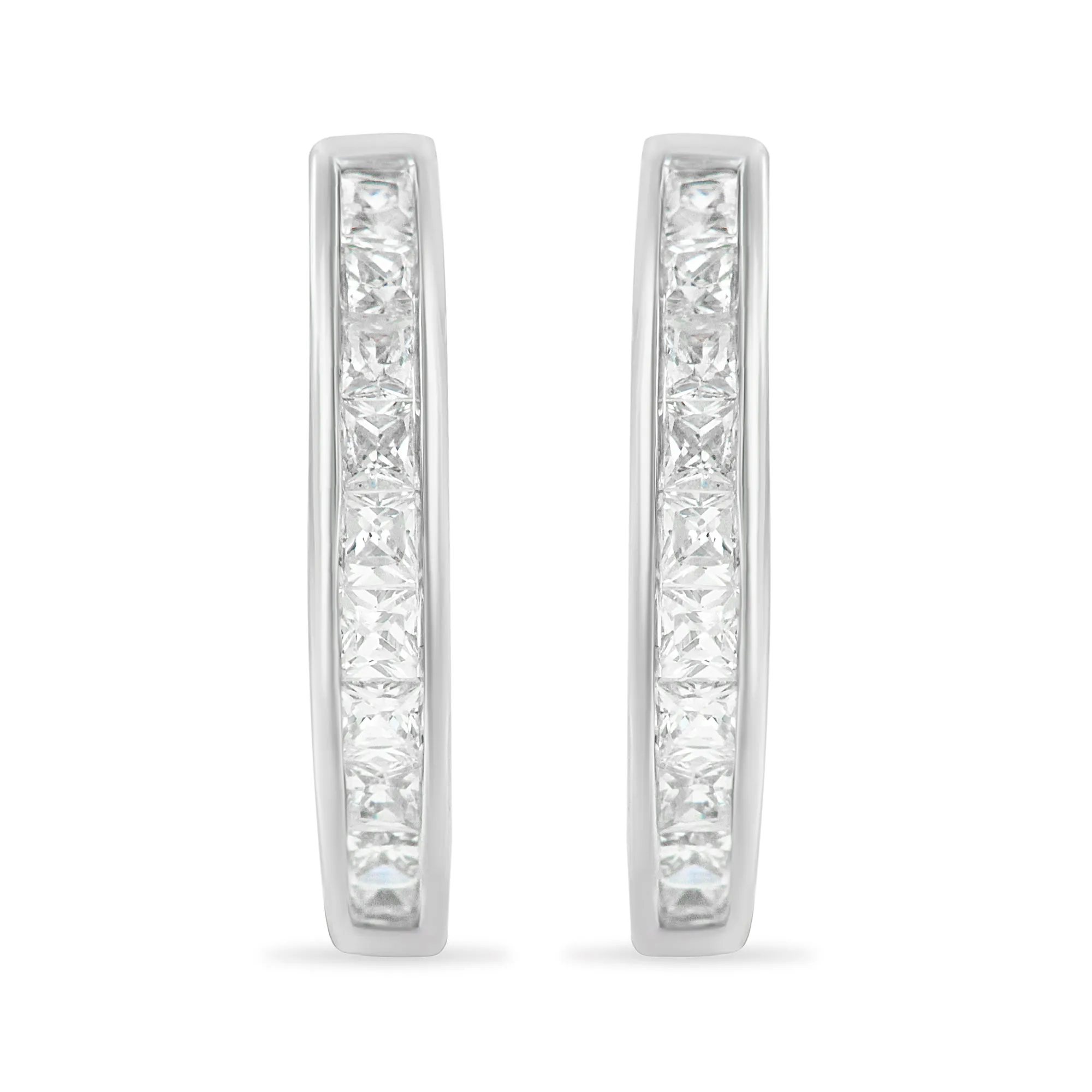 10K White Gold 1.0 cttw Channel Set Princess-Cut Diamond Hoop Huggy Earrings