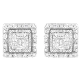 10K White Gold 1/2 cttw Invisible Set Princess-Cut Diamond Square Stud Earring