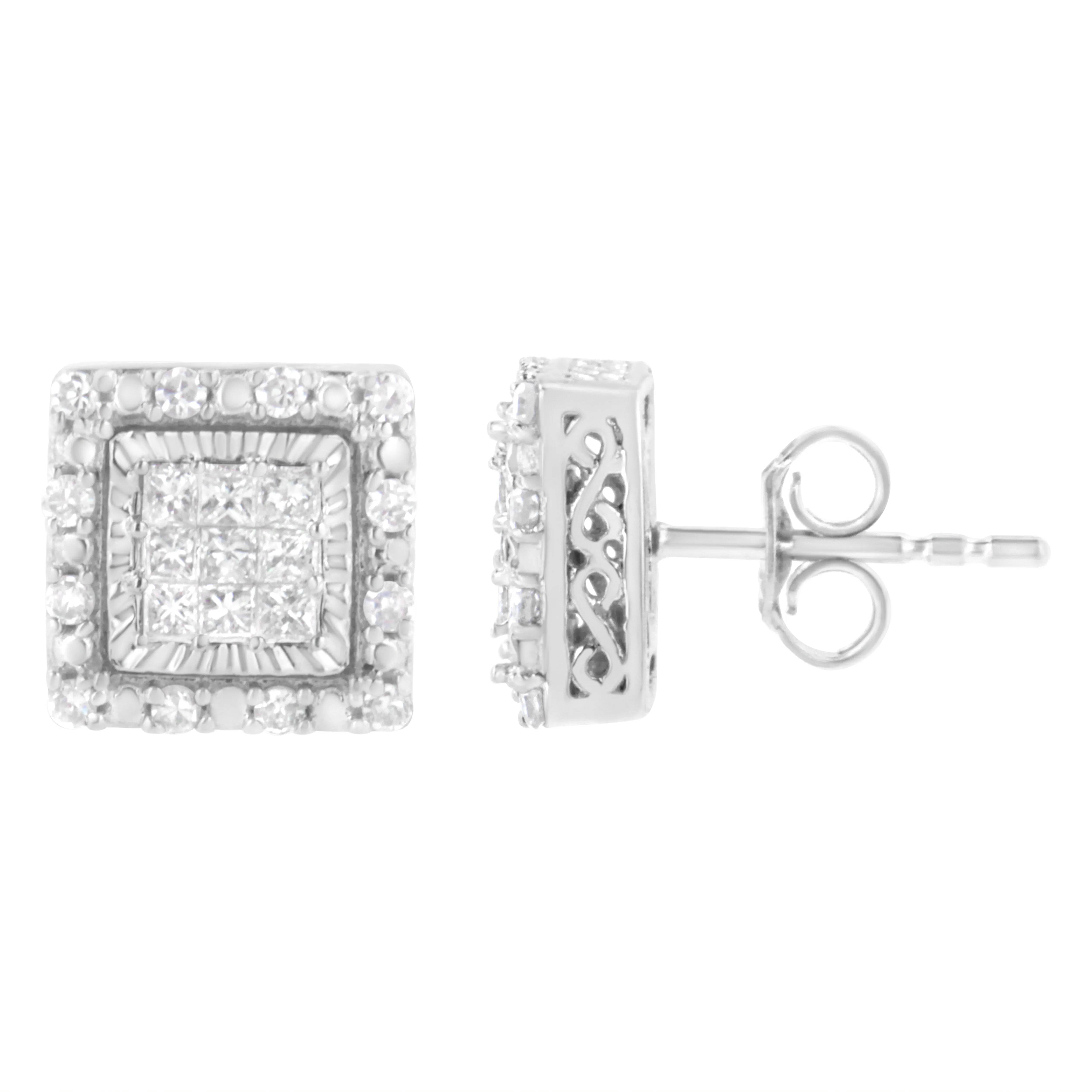 10K White Gold 1/2 cttw Invisible Set Princess-Cut Diamond Square Stud Earring