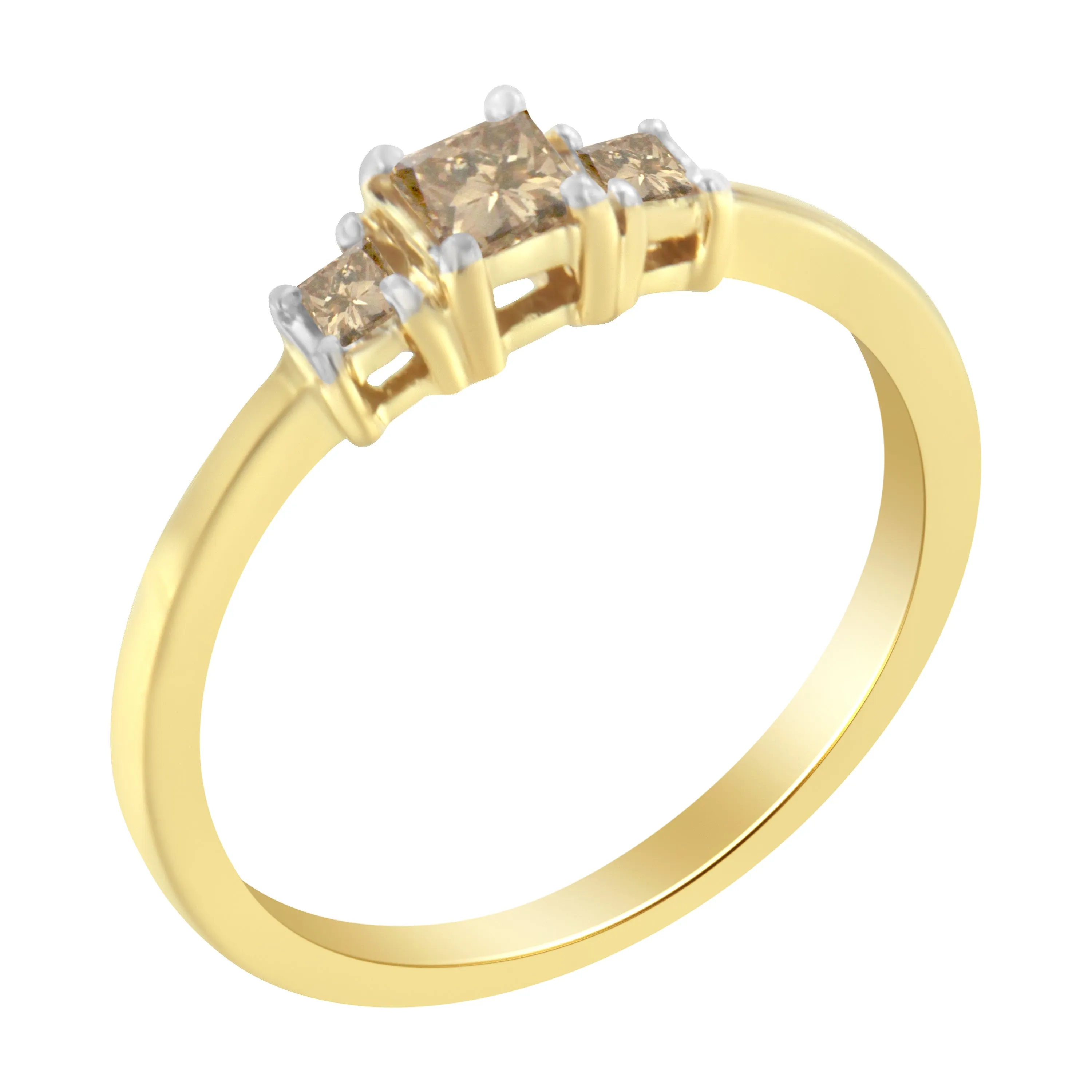 10K Yellow Gold 1/4 cttw 4-Prong Princess-Cut Diamond 3 Stone Ring Band