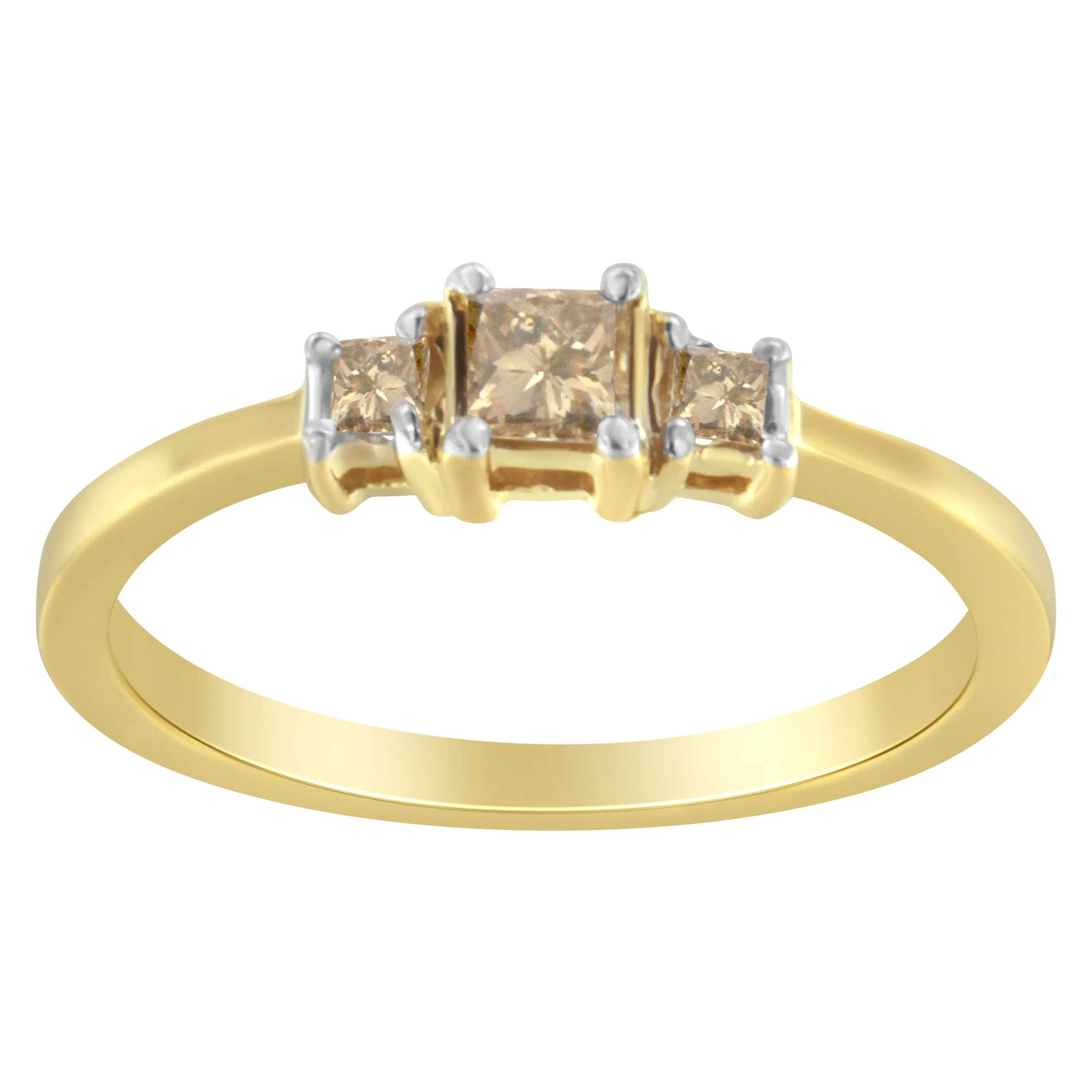 10K Yellow Gold 1/4 cttw 4-Prong Princess-Cut Diamond 3 Stone Ring Band
