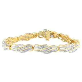 10K Yellow Gold Round and Baguette Cut Diamond Bracelet