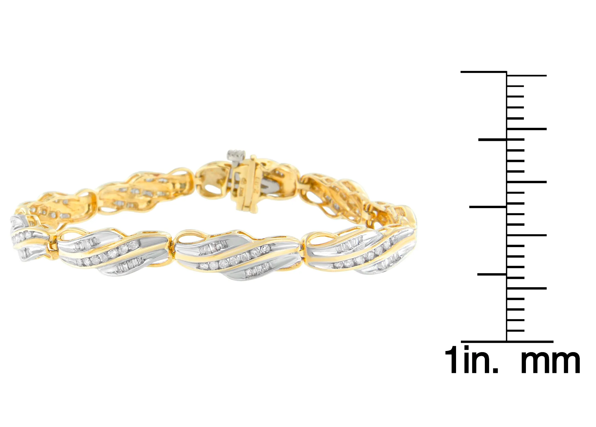 10K Yellow Gold Round and Baguette Cut Diamond Bracelet
