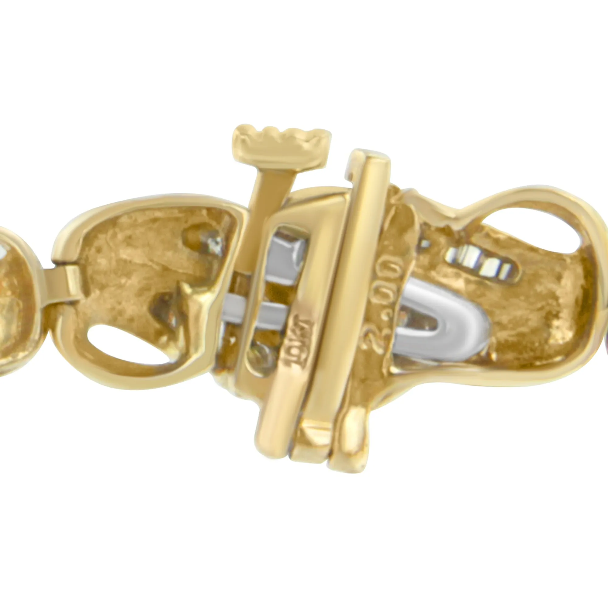 10K Yellow Gold Round and Baguette Cut Diamond Bracelet