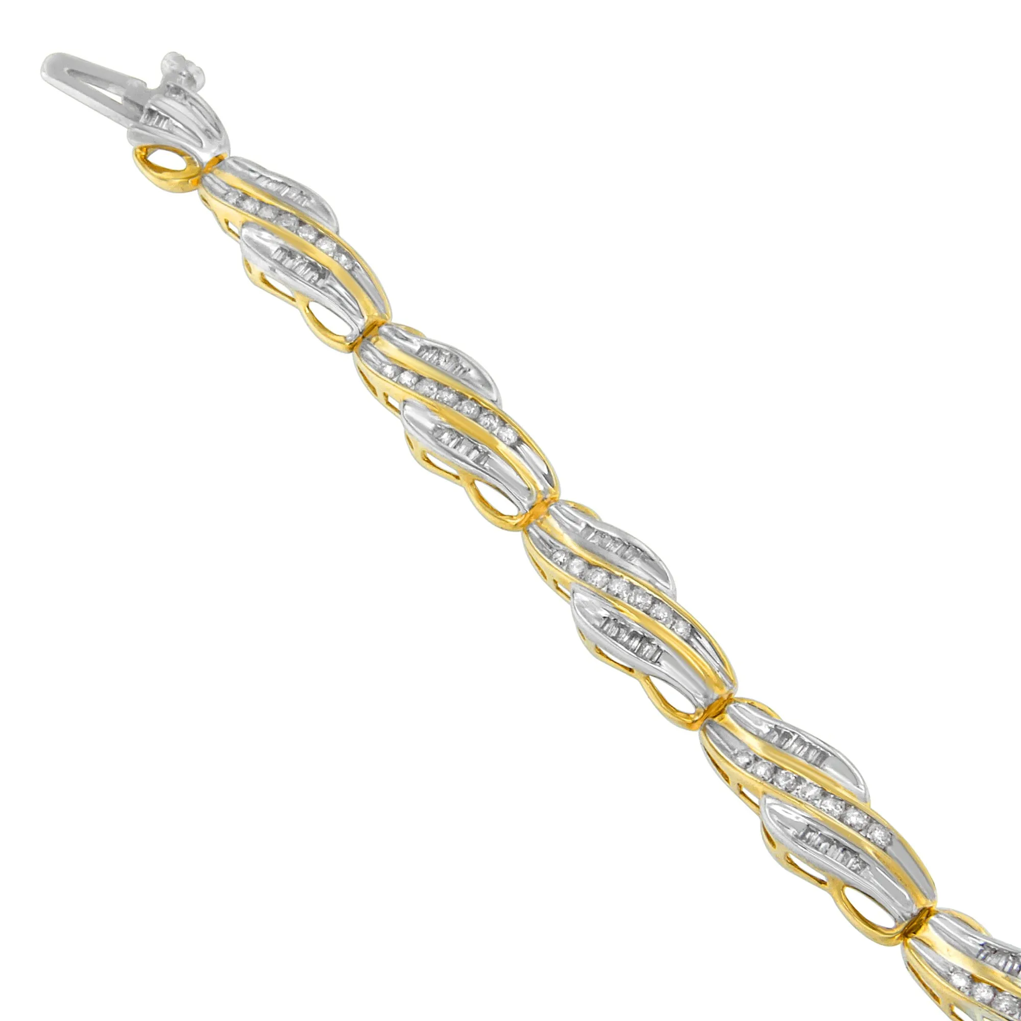 10K Yellow Gold Round and Baguette Cut Diamond Bracelet