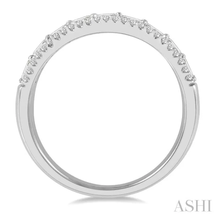 1/2 Ctw Triple Row Baguette and Round Cut Diamond Fashion Band in 14K White Gold