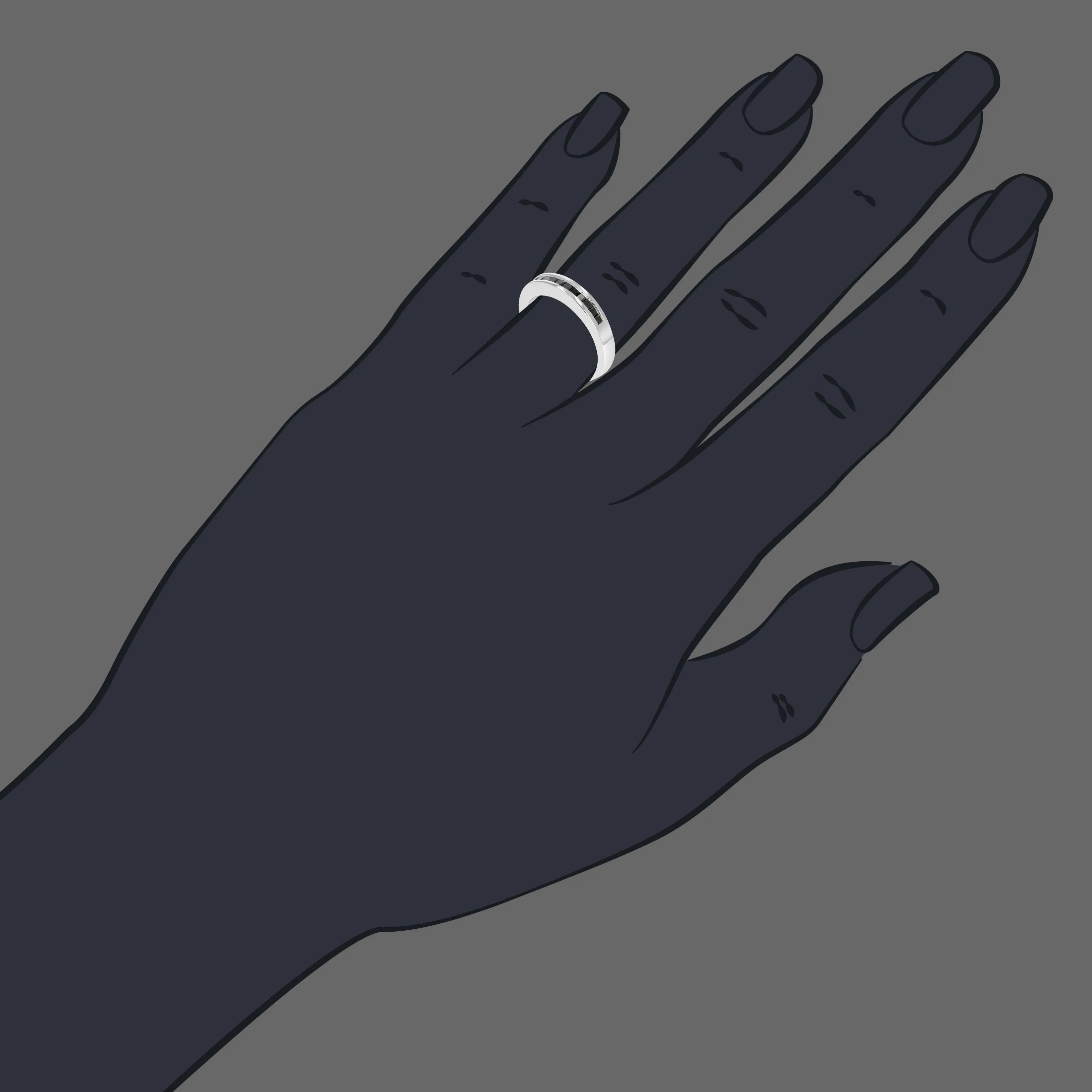1/3 cttw Princess Cut Black Diamond Wedding Band .925 Sterling Silver Channel