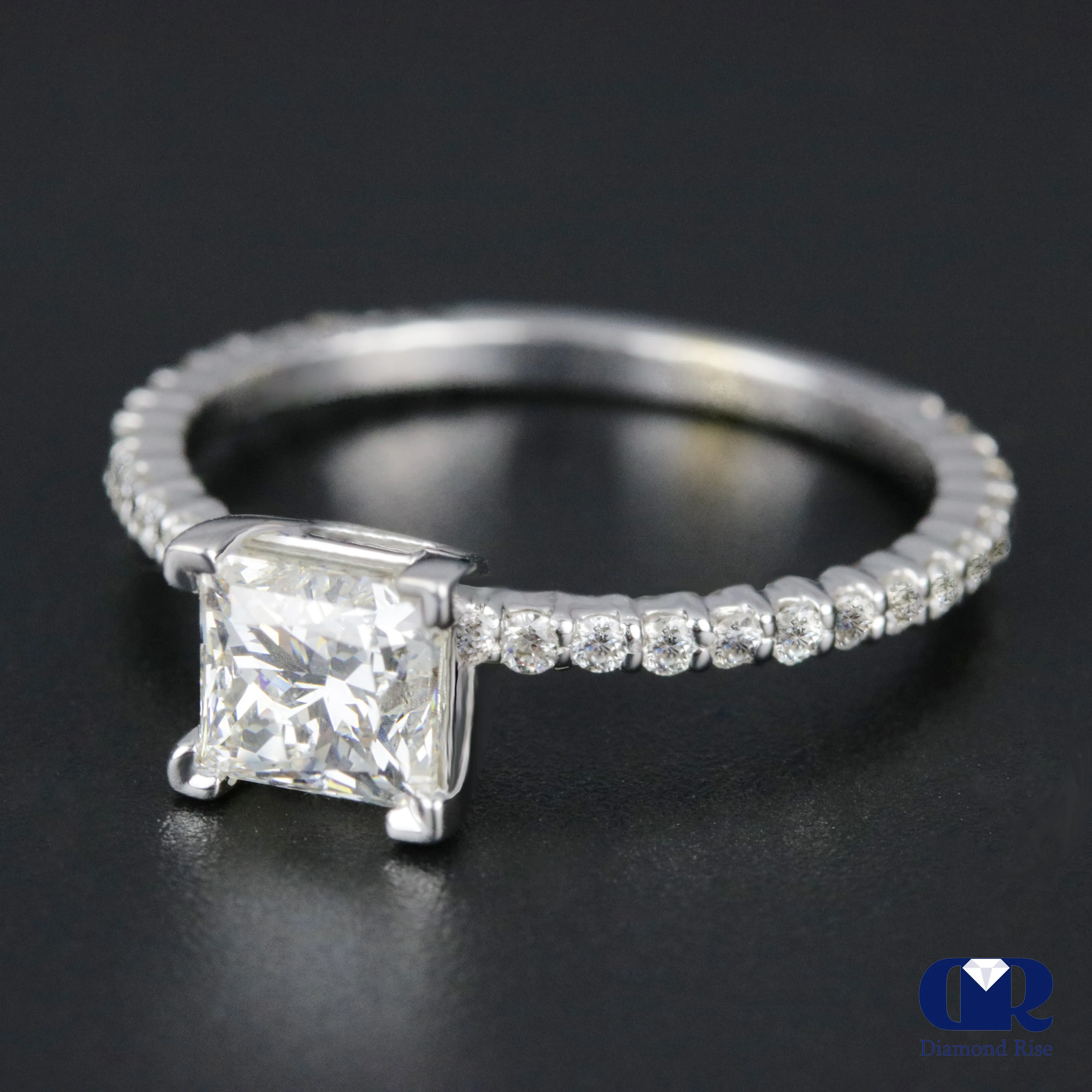 1.40 Carat Princess Cut Diamond Engagement Ring In 14K White Gold