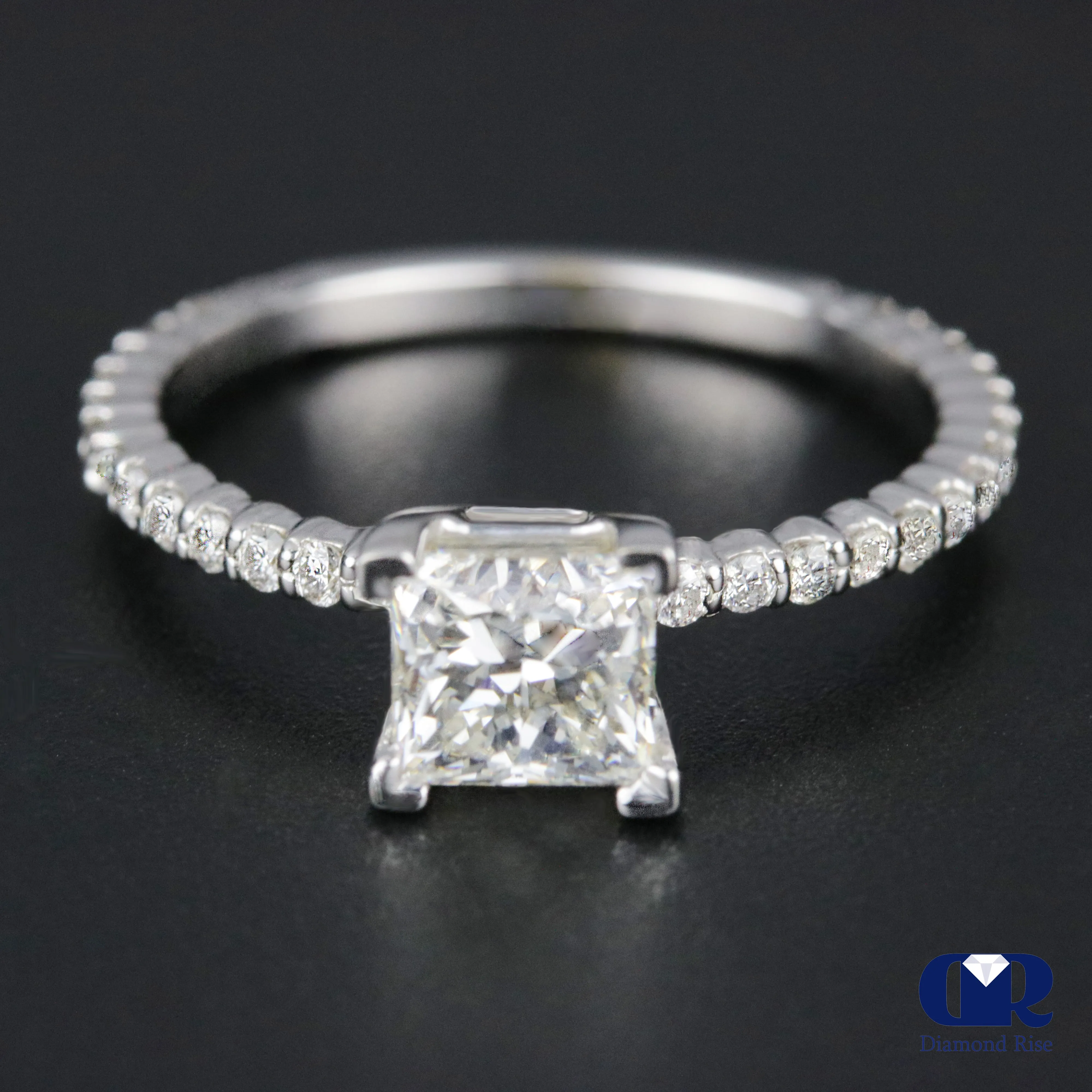 1.40 Carat Princess Cut Diamond Engagement Ring In 14K White Gold