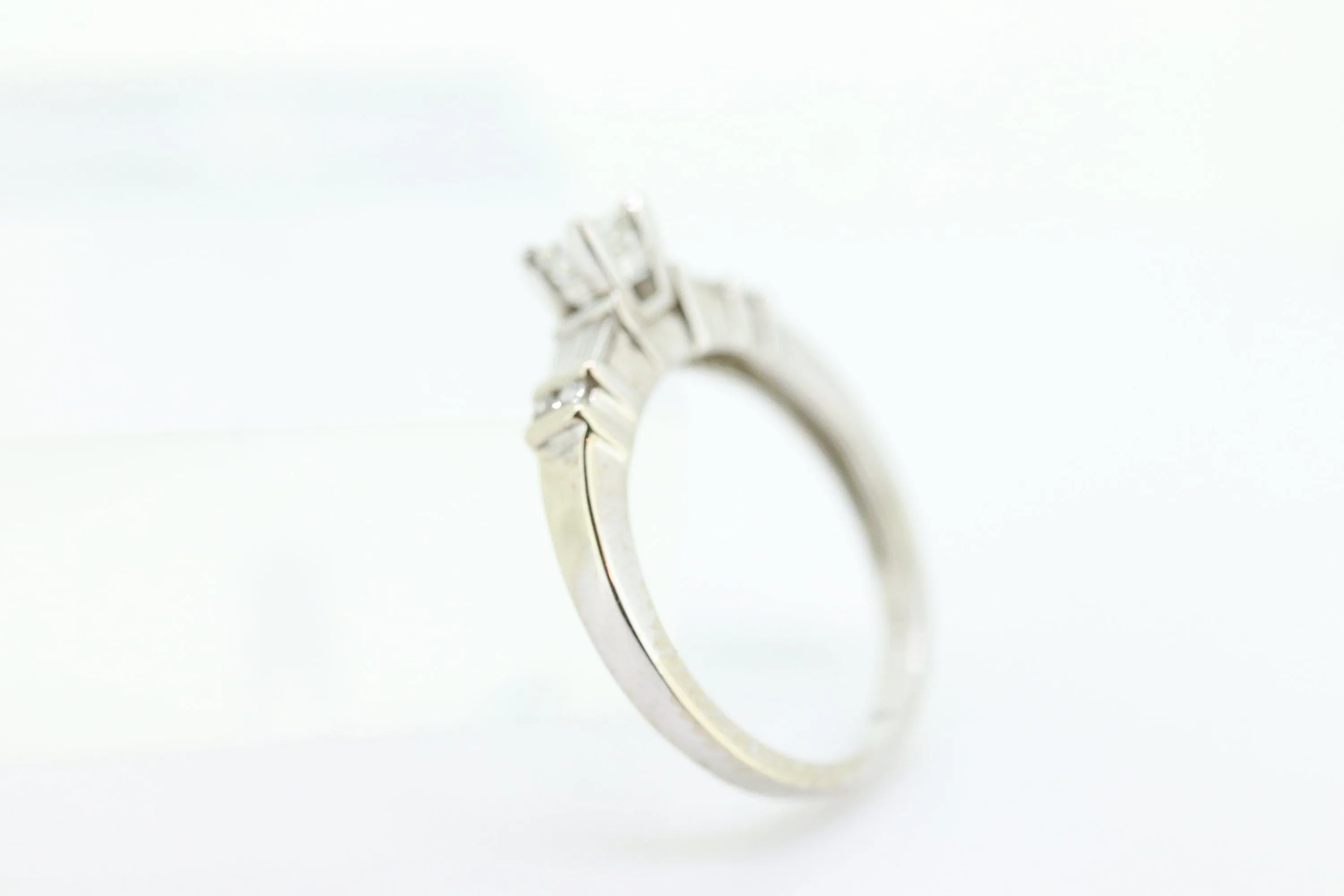 14k Princess and Baguette diamonds ring. RJM Royal Engagement ring. st(190)
