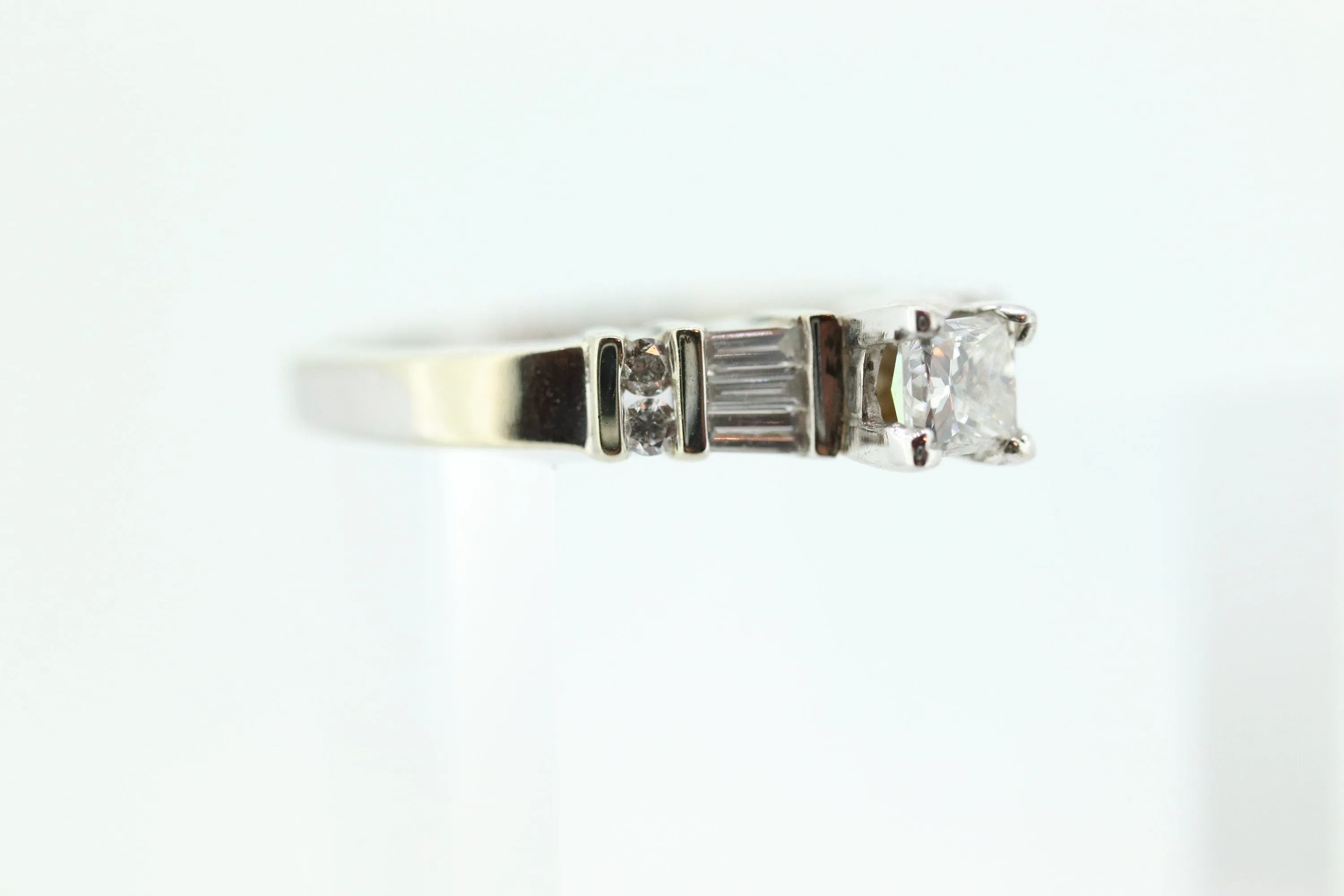 14k Princess and Baguette diamonds ring. RJM Royal Engagement ring. st(190)
