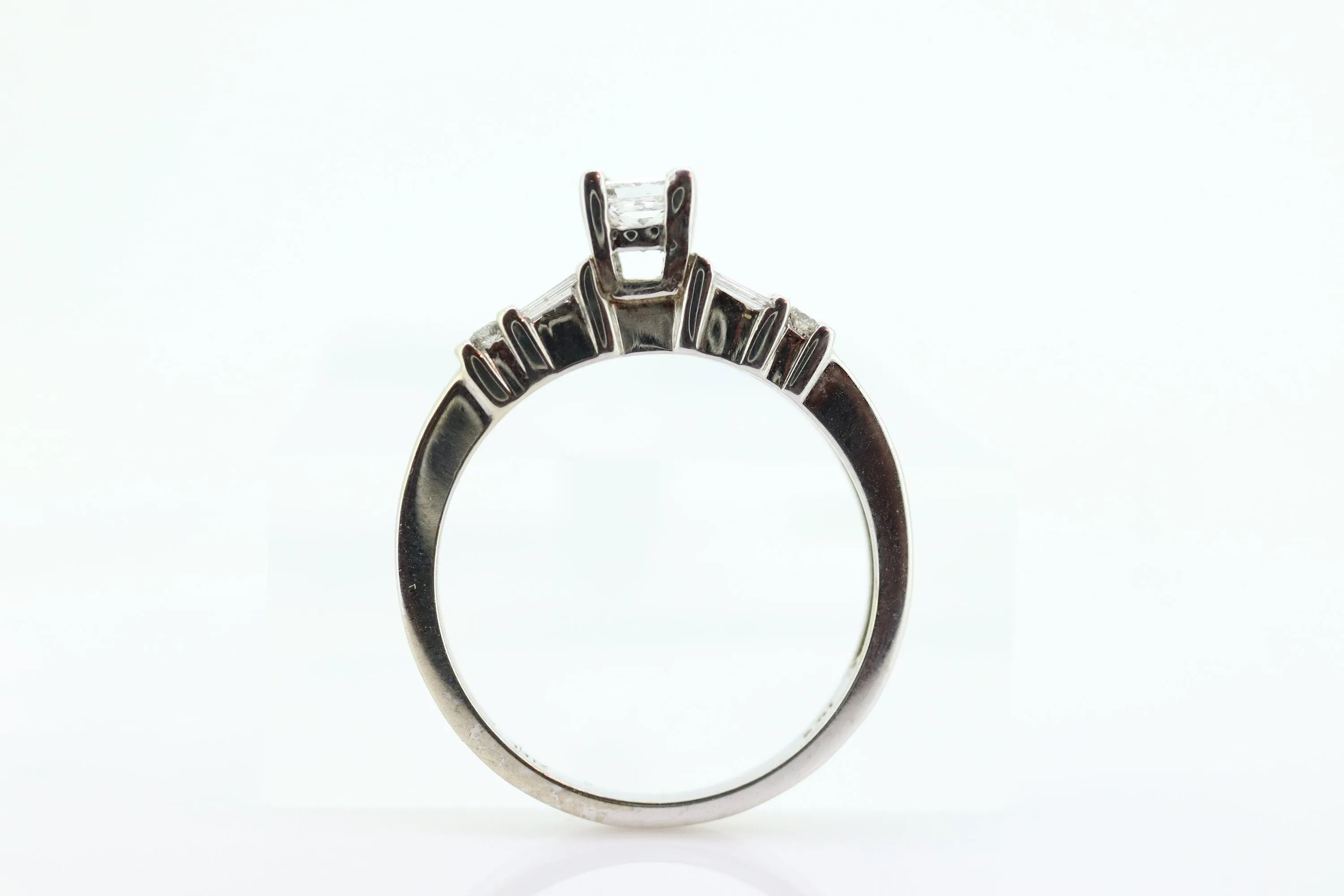 14k Princess and Baguette diamonds ring. RJM Royal Engagement ring. st(190)