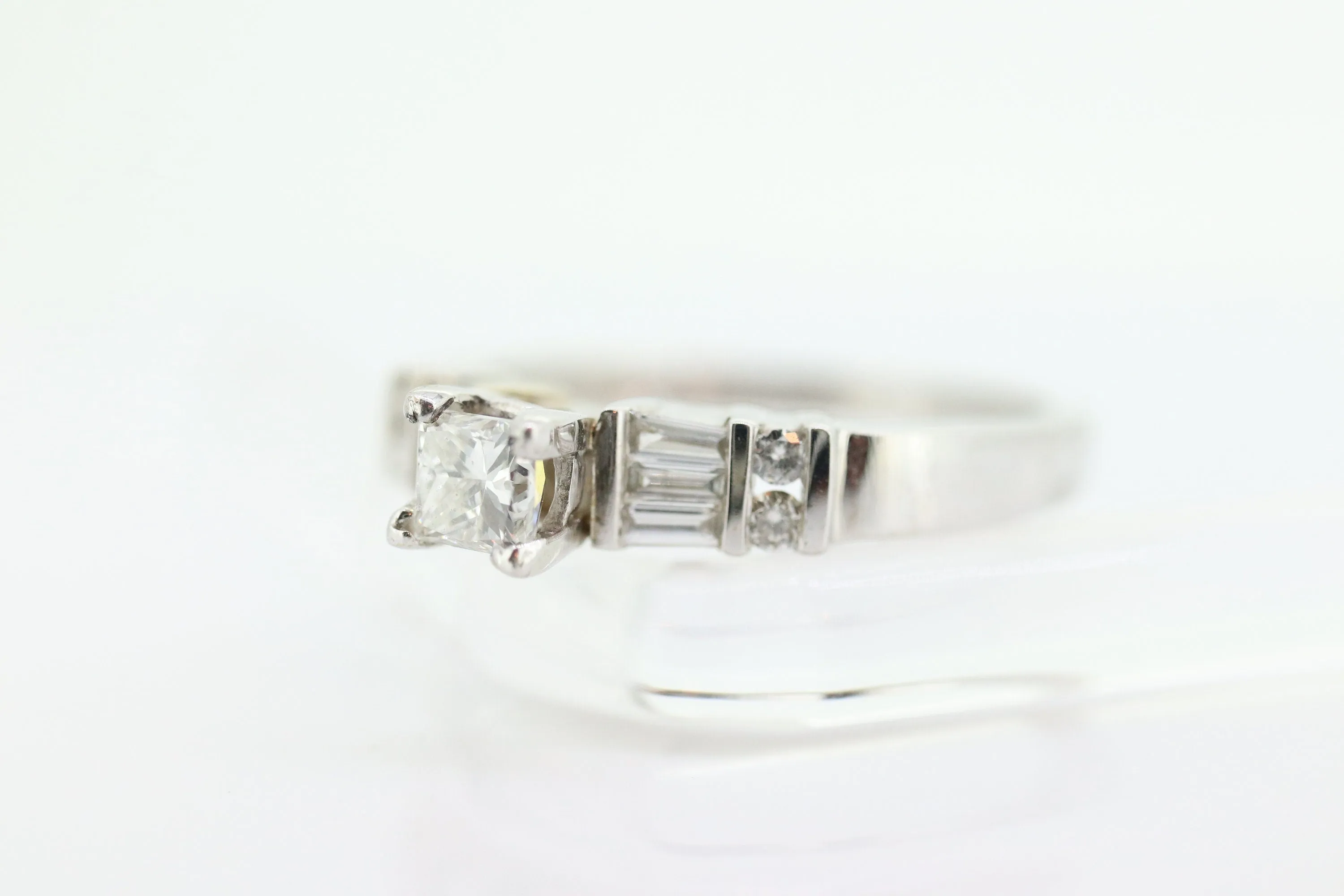14k Princess and Baguette diamonds ring. RJM Royal Engagement ring. st(190)