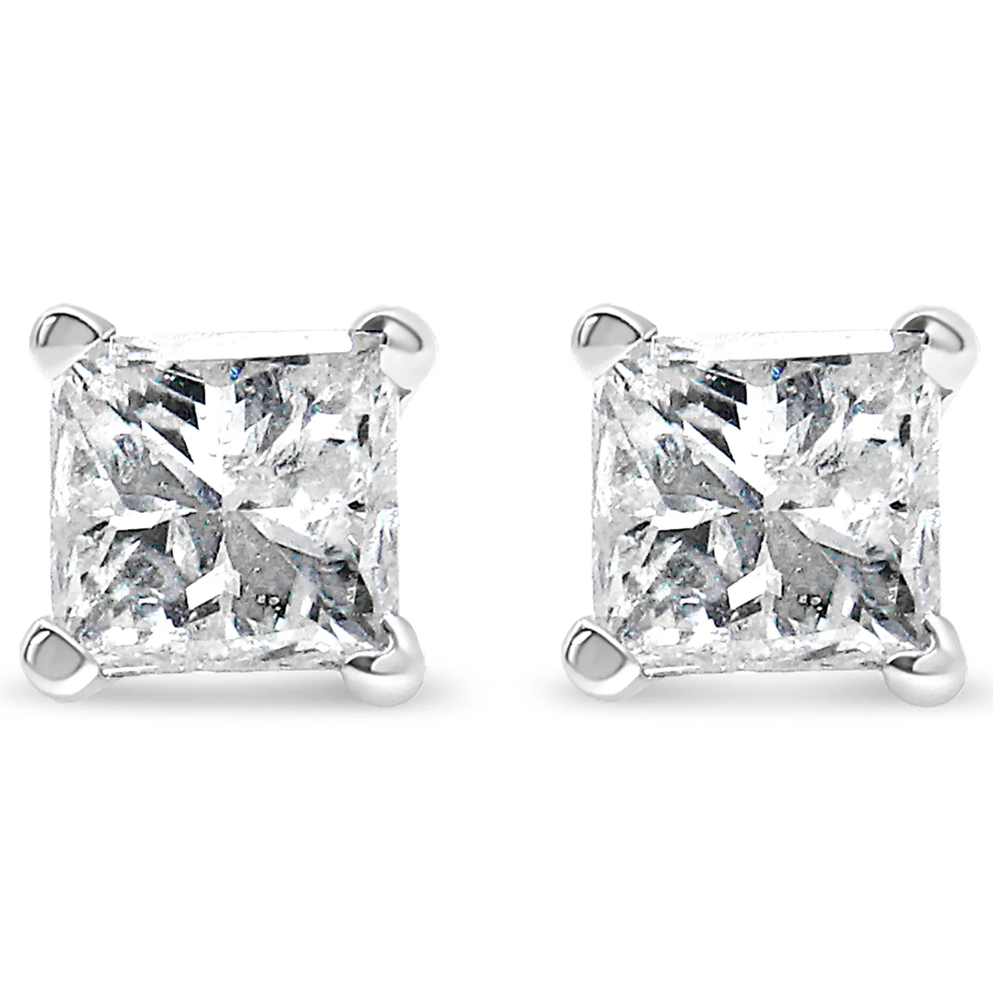 14K White Gold 0.40 Cttw Princess-Cut Square Near Colorless Diamond Classic 4-Prong Solitaire Stud Earrings