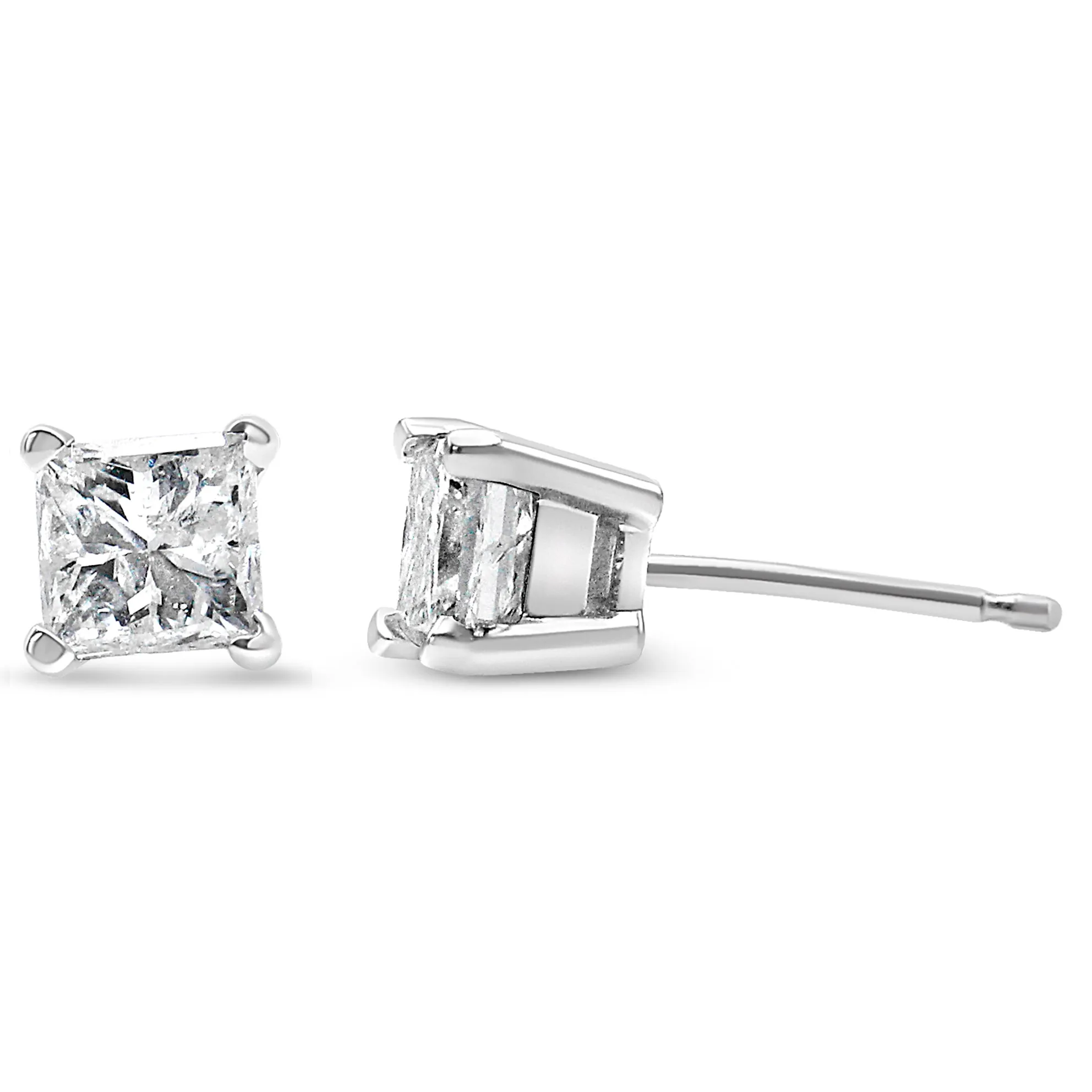 14K White Gold 0.40 Cttw Princess-Cut Square Near Colorless Diamond Classic 4-Prong Solitaire Stud Earrings