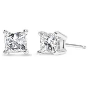 14K White Gold 0.40 Cttw Princess-Cut Square Near Colorless Diamond Classic 4-Prong Solitaire Stud Earrings