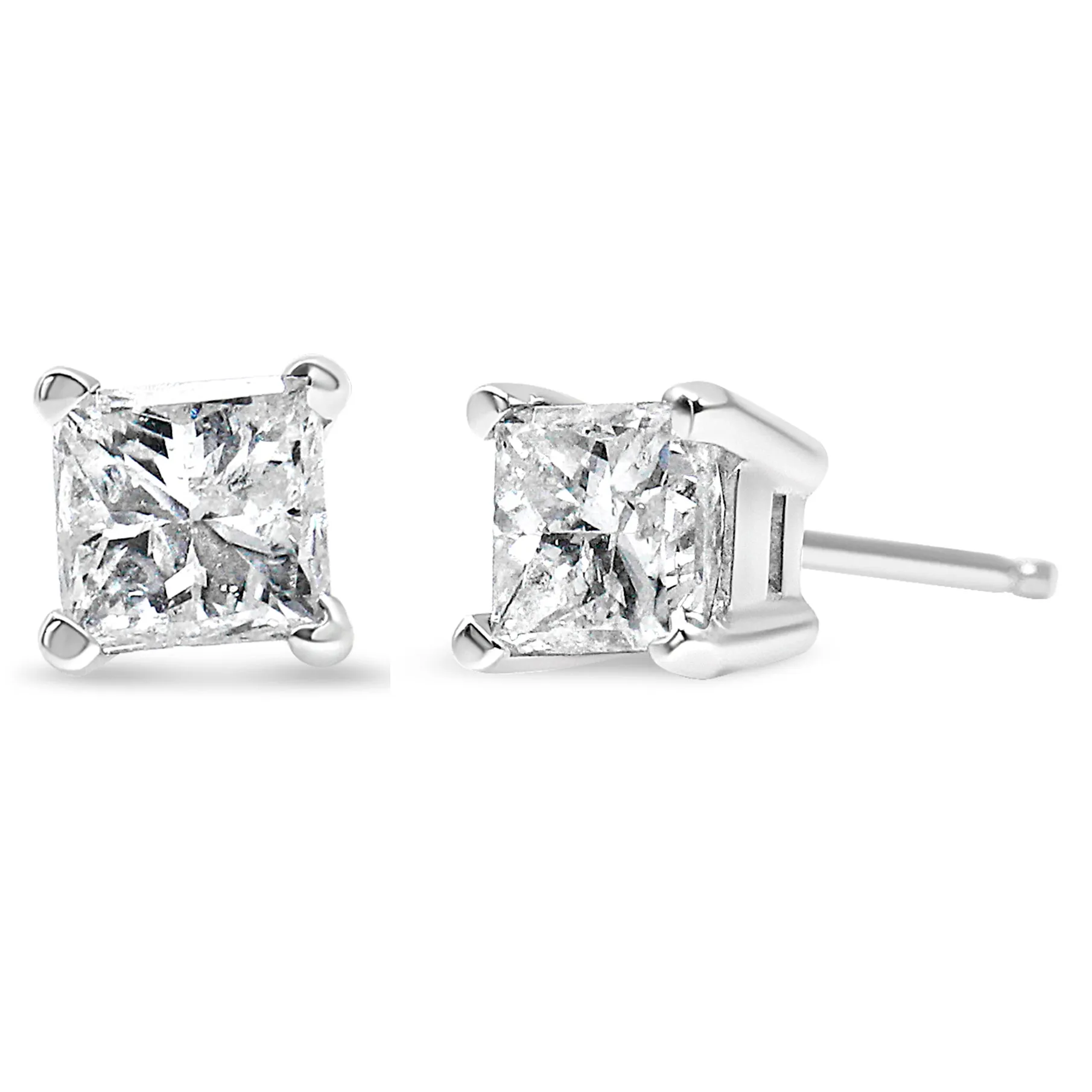 14K White Gold 0.40 Cttw Princess-Cut Square Near Colorless Diamond Classic 4-Prong Solitaire Stud Earrings