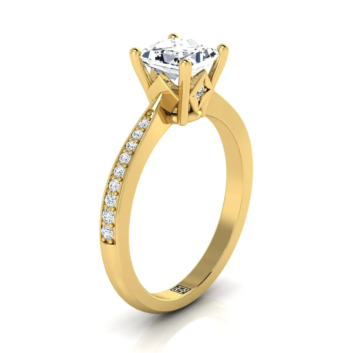 14K Yellow Gold Princess Cut Diamond Tapered Pave Engagement Ring -1/8ctw