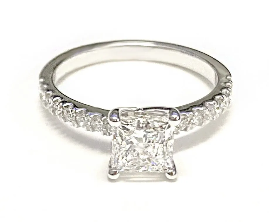 14K Yellow Gold Princess Cut Simple Linear Diamond Pave Engagement Ring -1/5ctw
