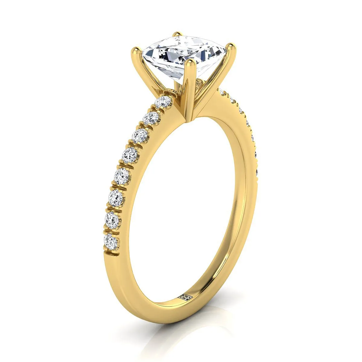 14K Yellow Gold Princess Cut Simple Linear Diamond Pave Engagement Ring -1/5ctw