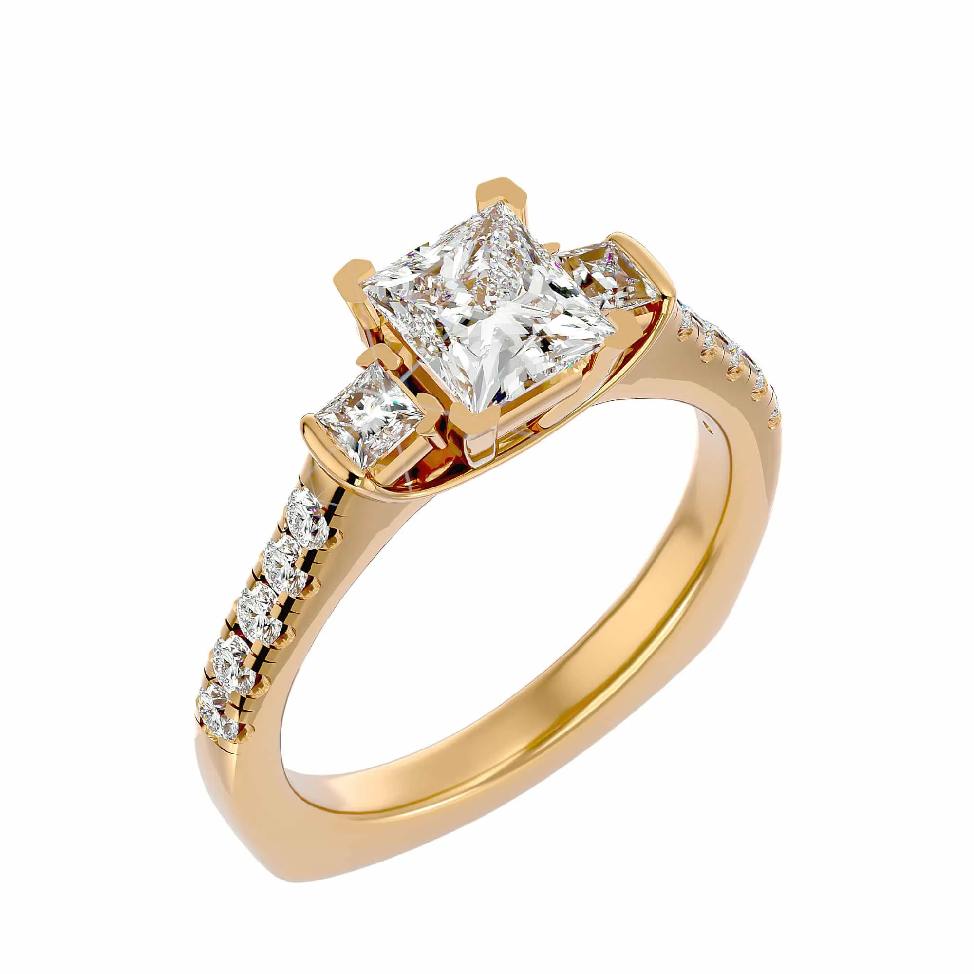 1.72ct Princess Cut 3 Stones Engagement Ring