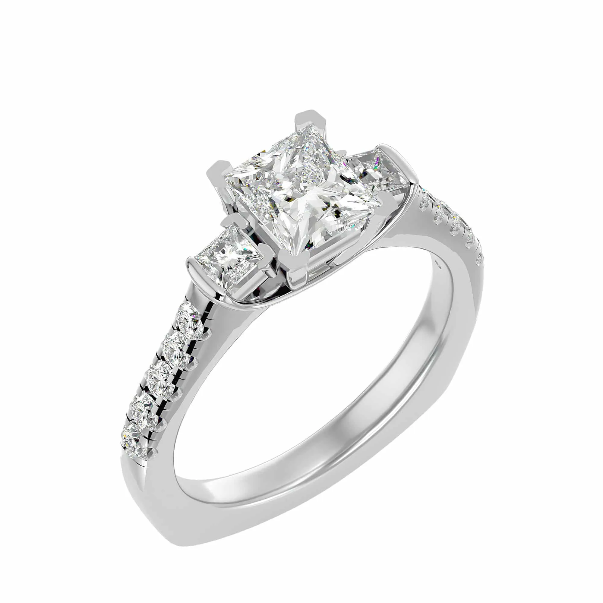 1.72ct Princess Cut 3 Stones Engagement Ring