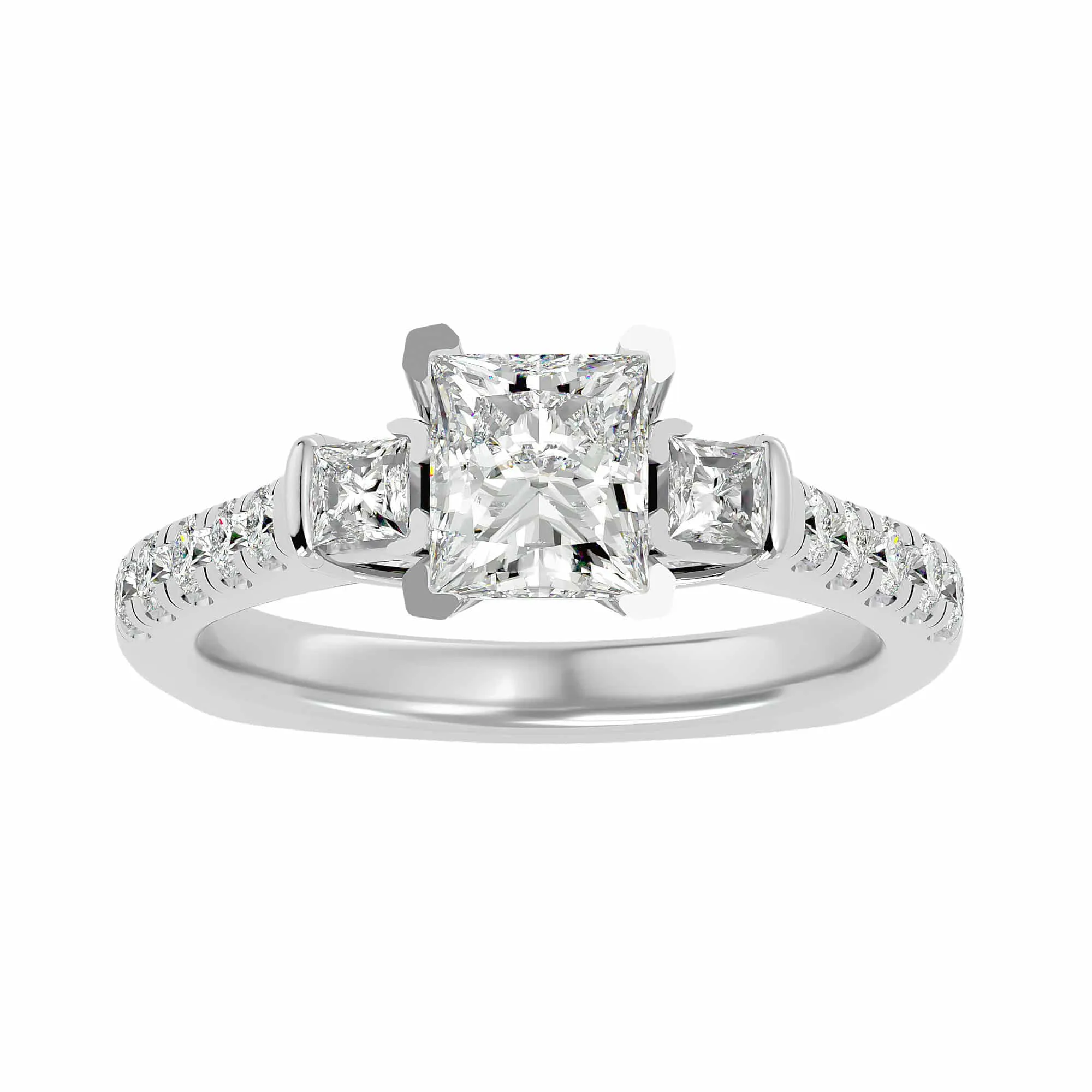 1.72ct Princess Cut 3 Stones Engagement Ring