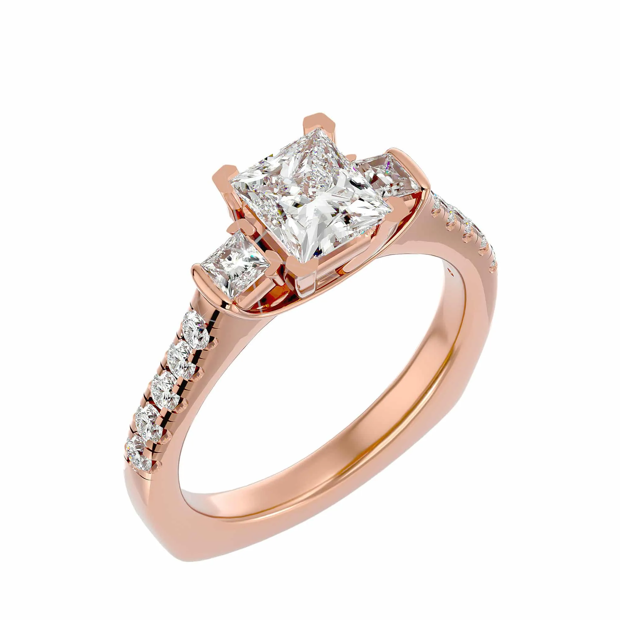 1.72ct Princess Cut 3 Stones Engagement Ring