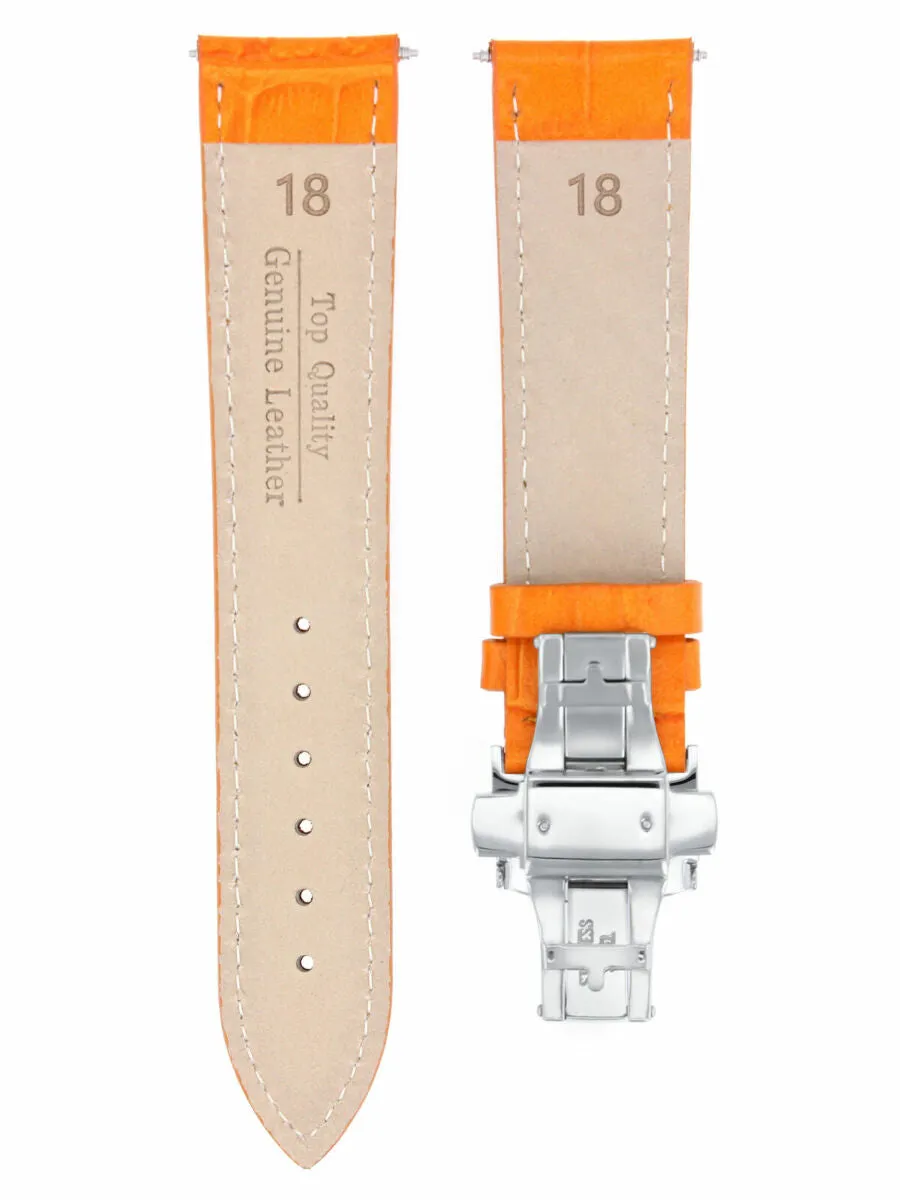 18 MM LEATHER WATCH STRAP BAND DEPLOYMENT CLASP BUCKLE FOR INVICTA WATCH ORANGE